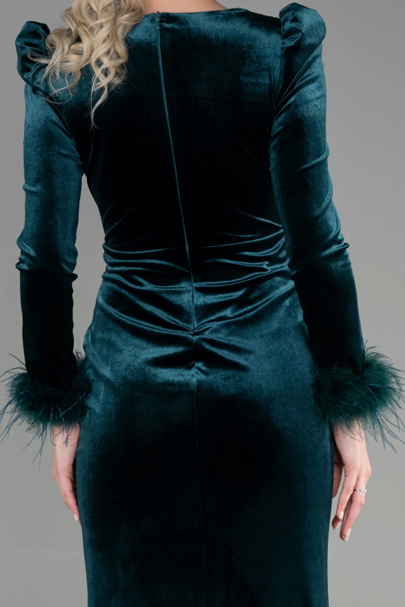 Emerald Green-Long Velvet Mermaid Prom Dress ABU3393