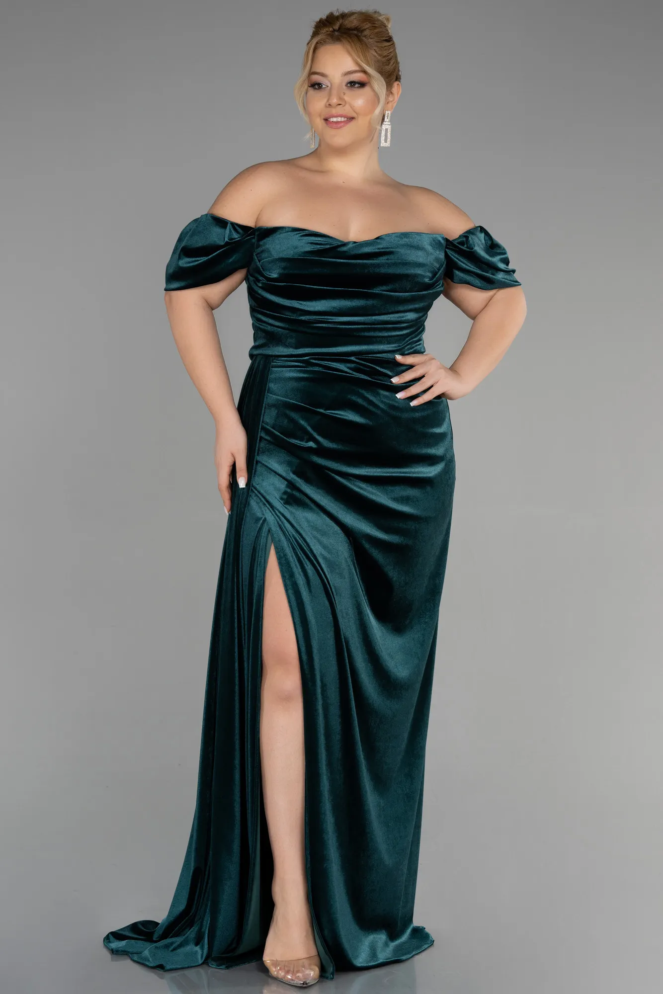 Emerald Green-Long Velvet Oversized Evening Dress ABU1991