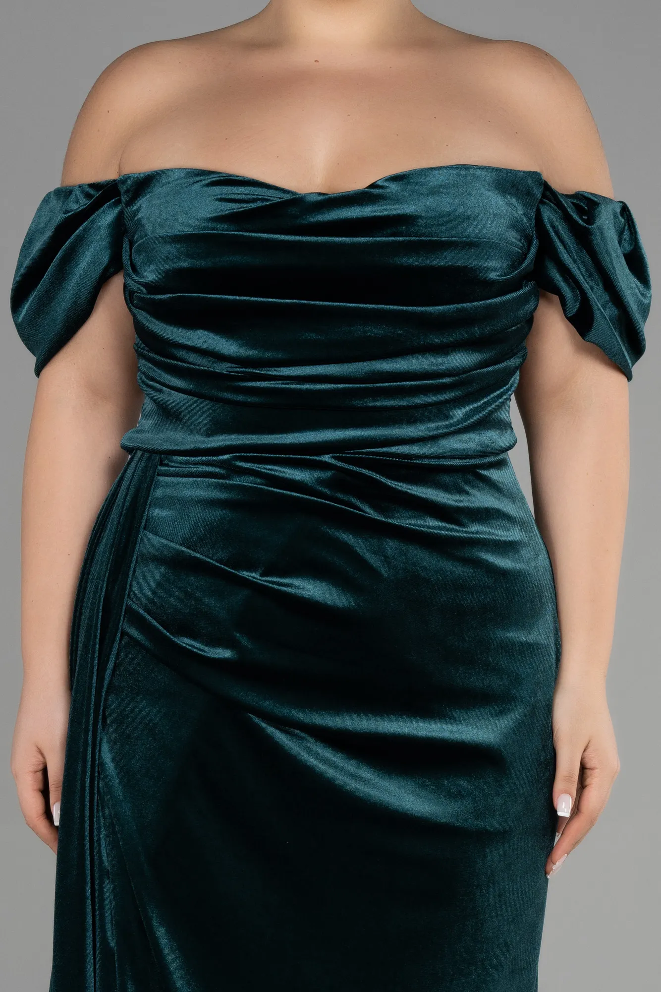 Emerald Green-Long Velvet Oversized Evening Dress ABU1991