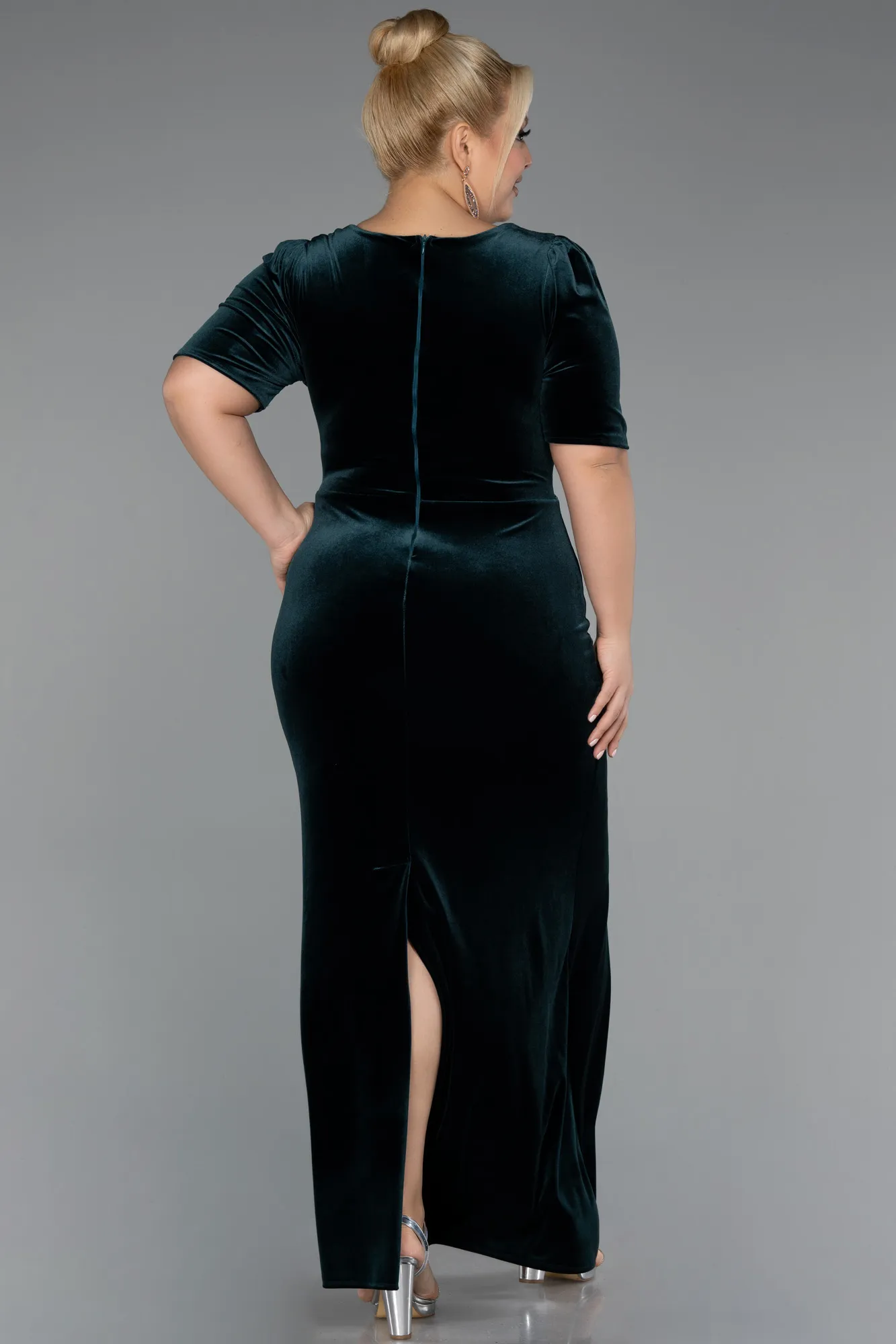 Emerald Green-Long Velvet Velvet Oversized Evening Dress ABU5390