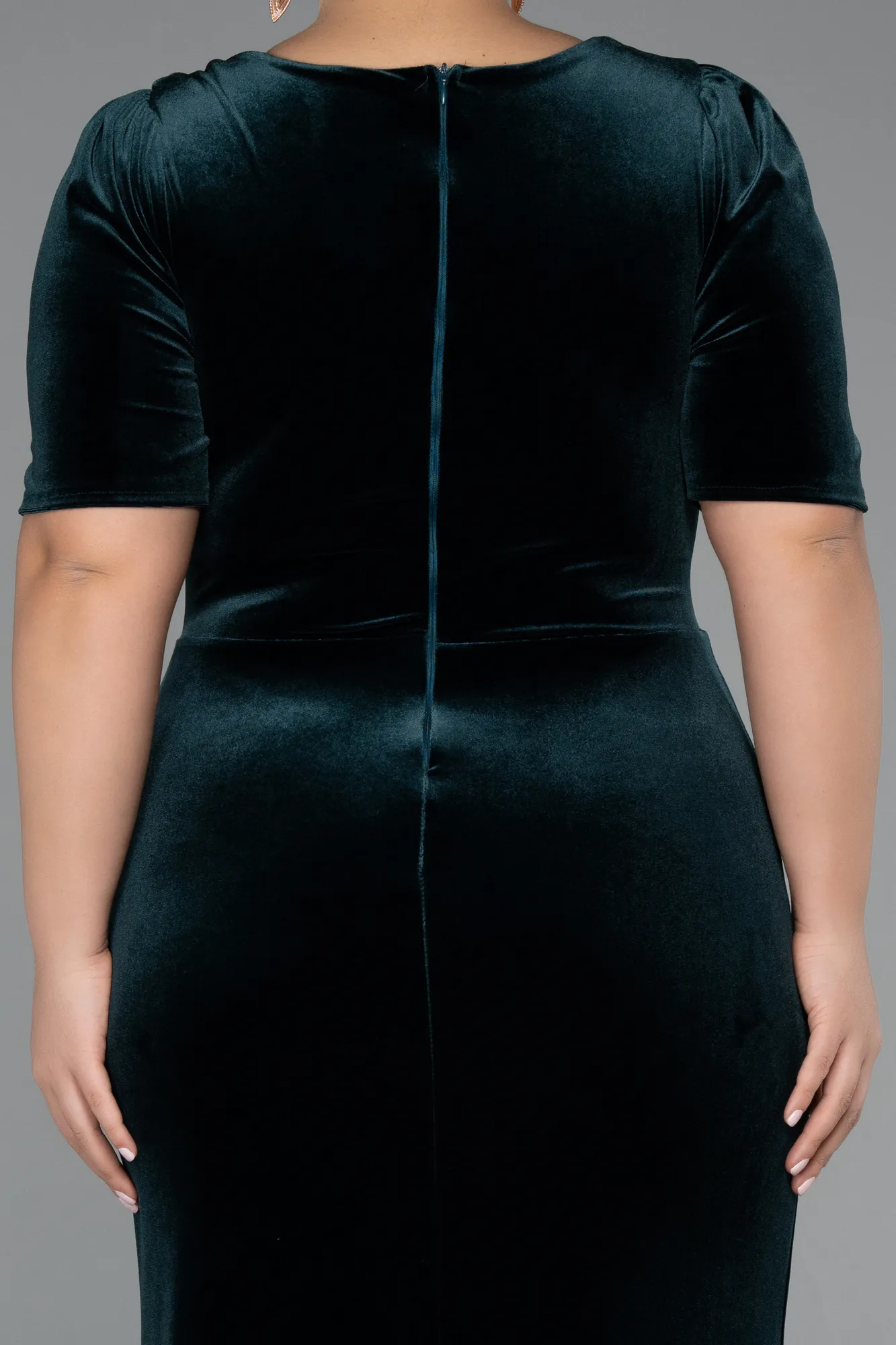 Emerald Green-Long Velvet Velvet Oversized Evening Dress ABU5390