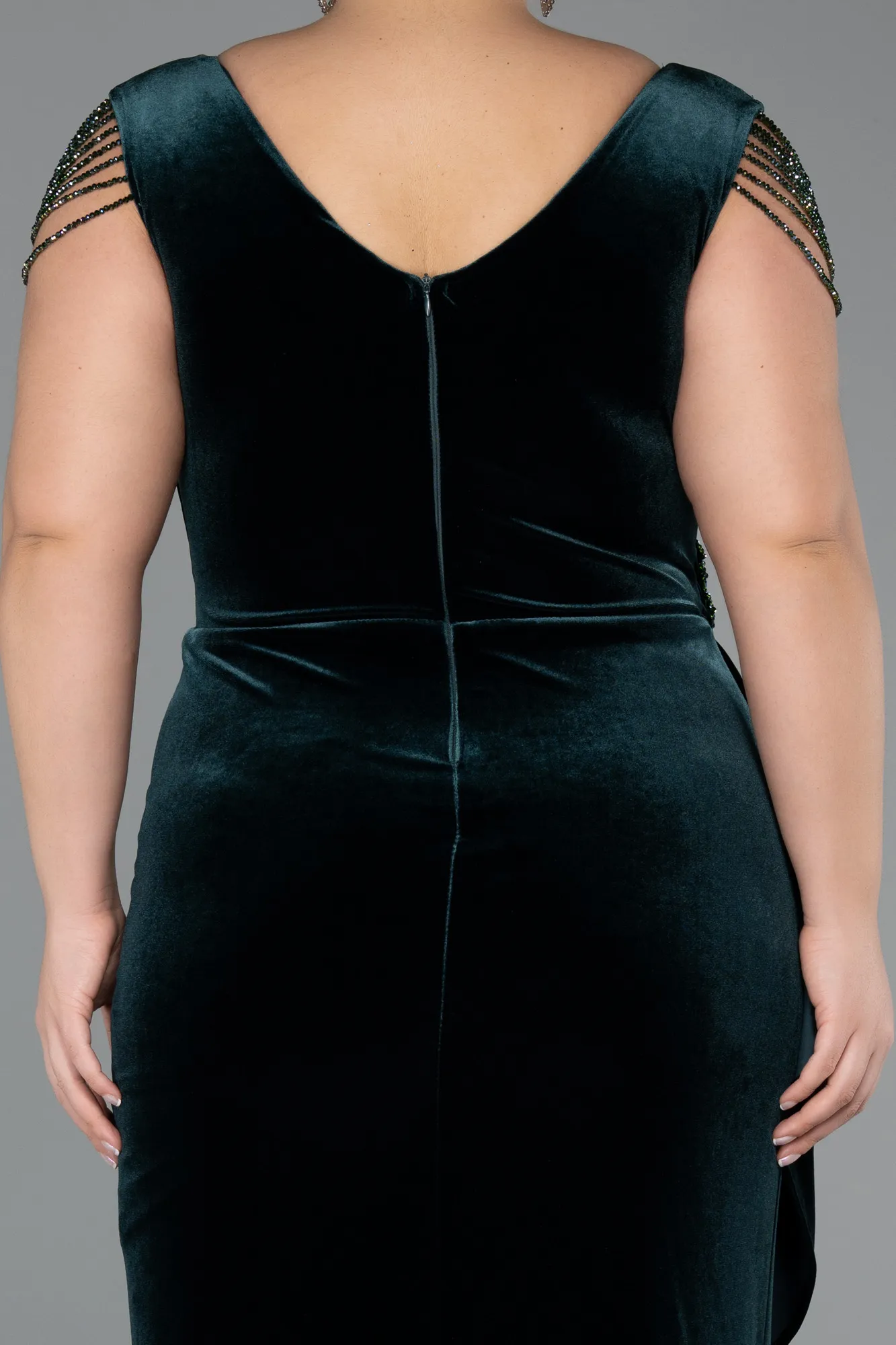 Emerald Green-Long Velvet Velvet Oversized Evening Dress ABU5428