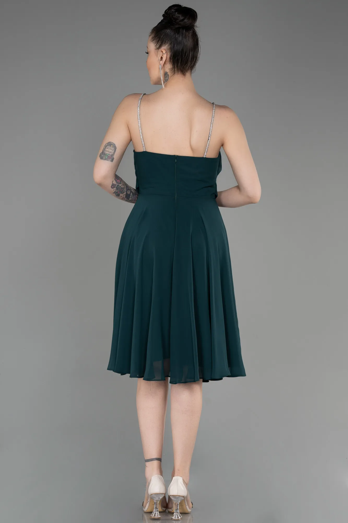 Emerald Green-Midi Chiffon Evening Dress ABK1986