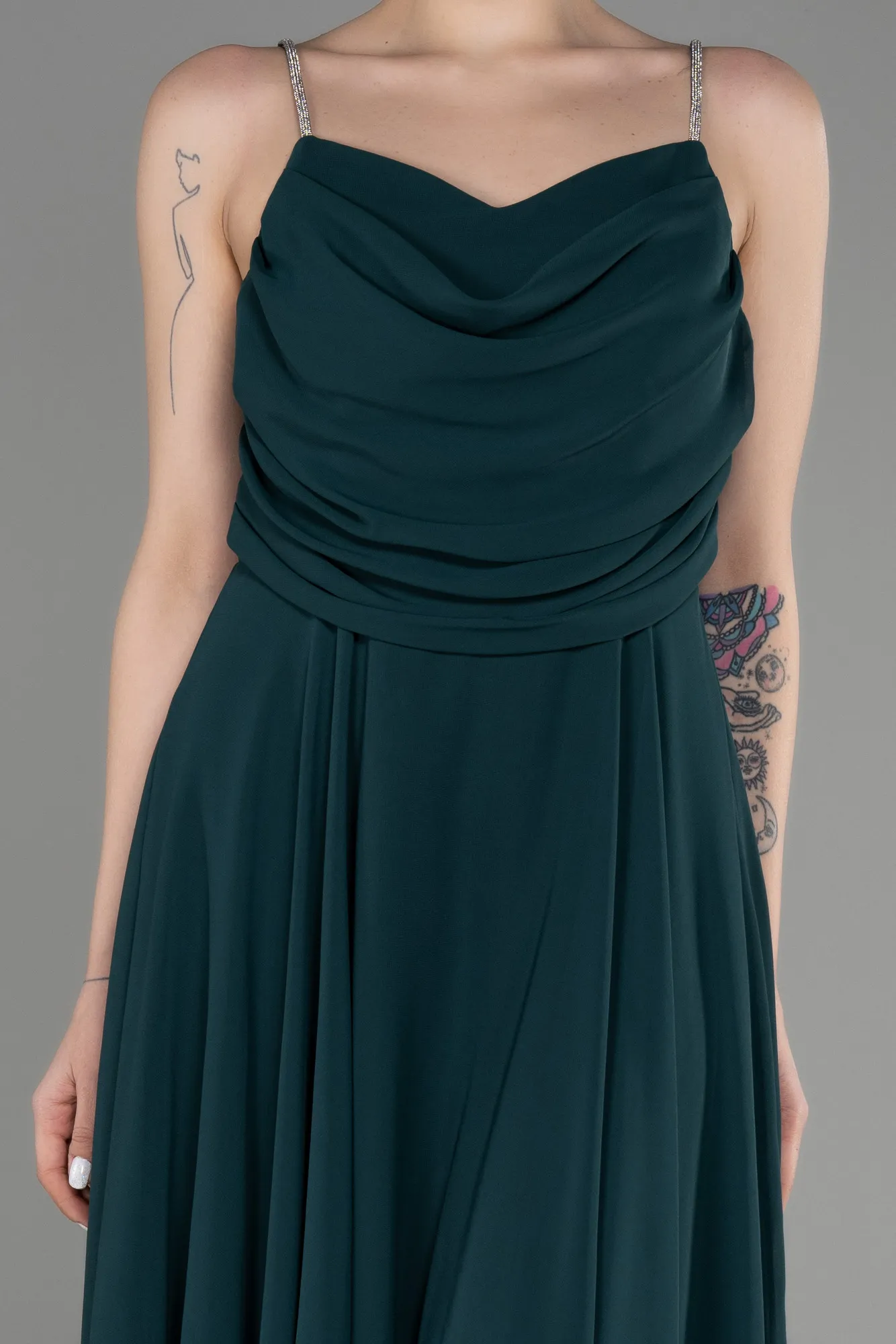 Emerald Green-Midi Chiffon Evening Dress ABK1986