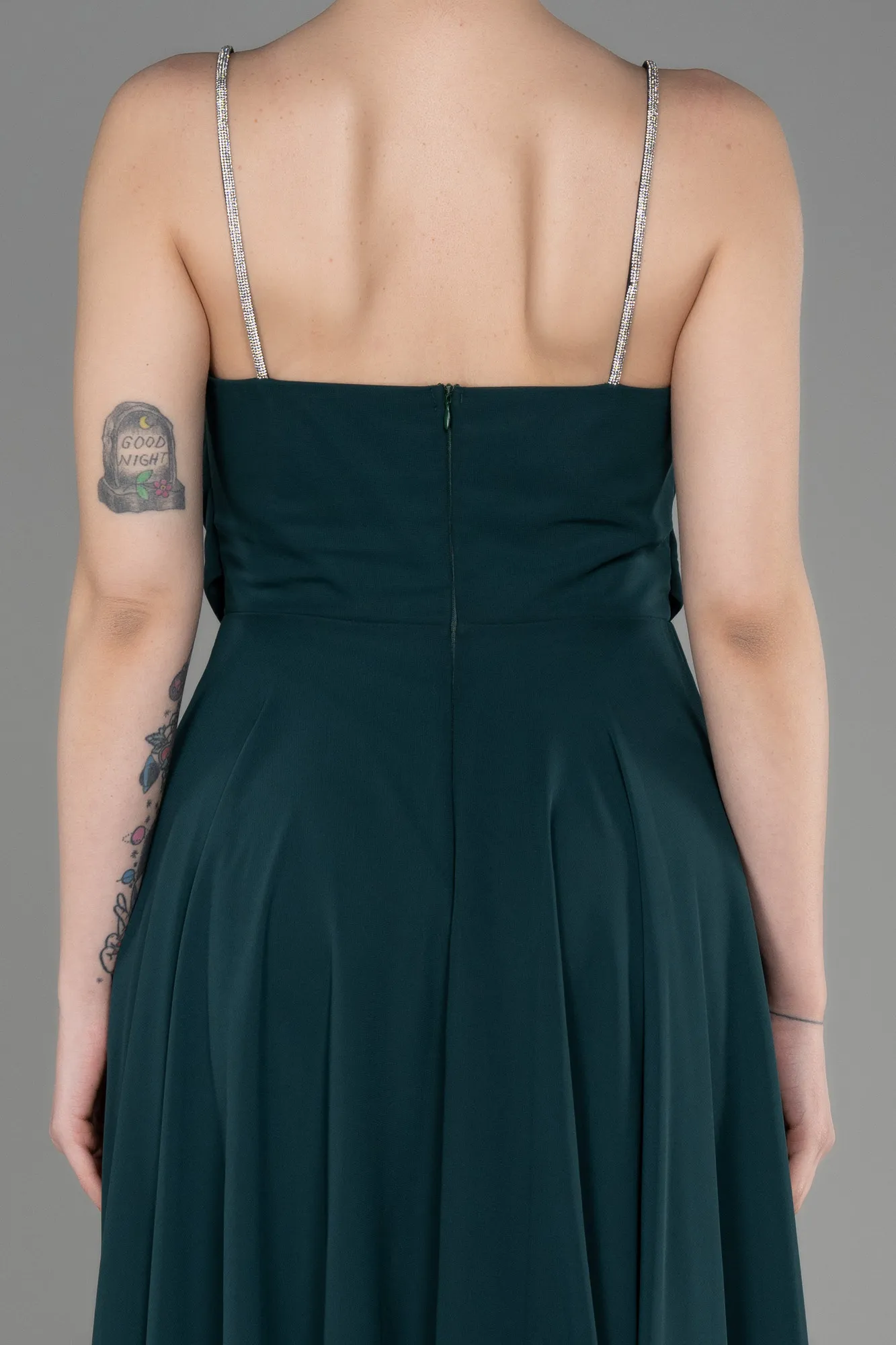 Emerald Green-Midi Chiffon Evening Dress ABK1986