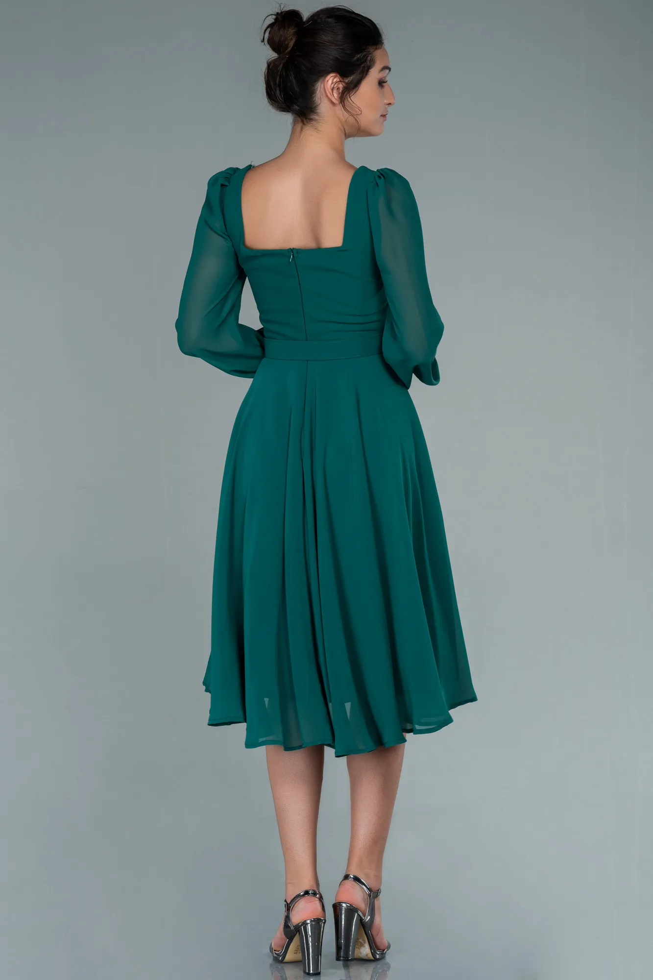 Emerald Green-Midi Chiffon Invitation Dress ABK1441