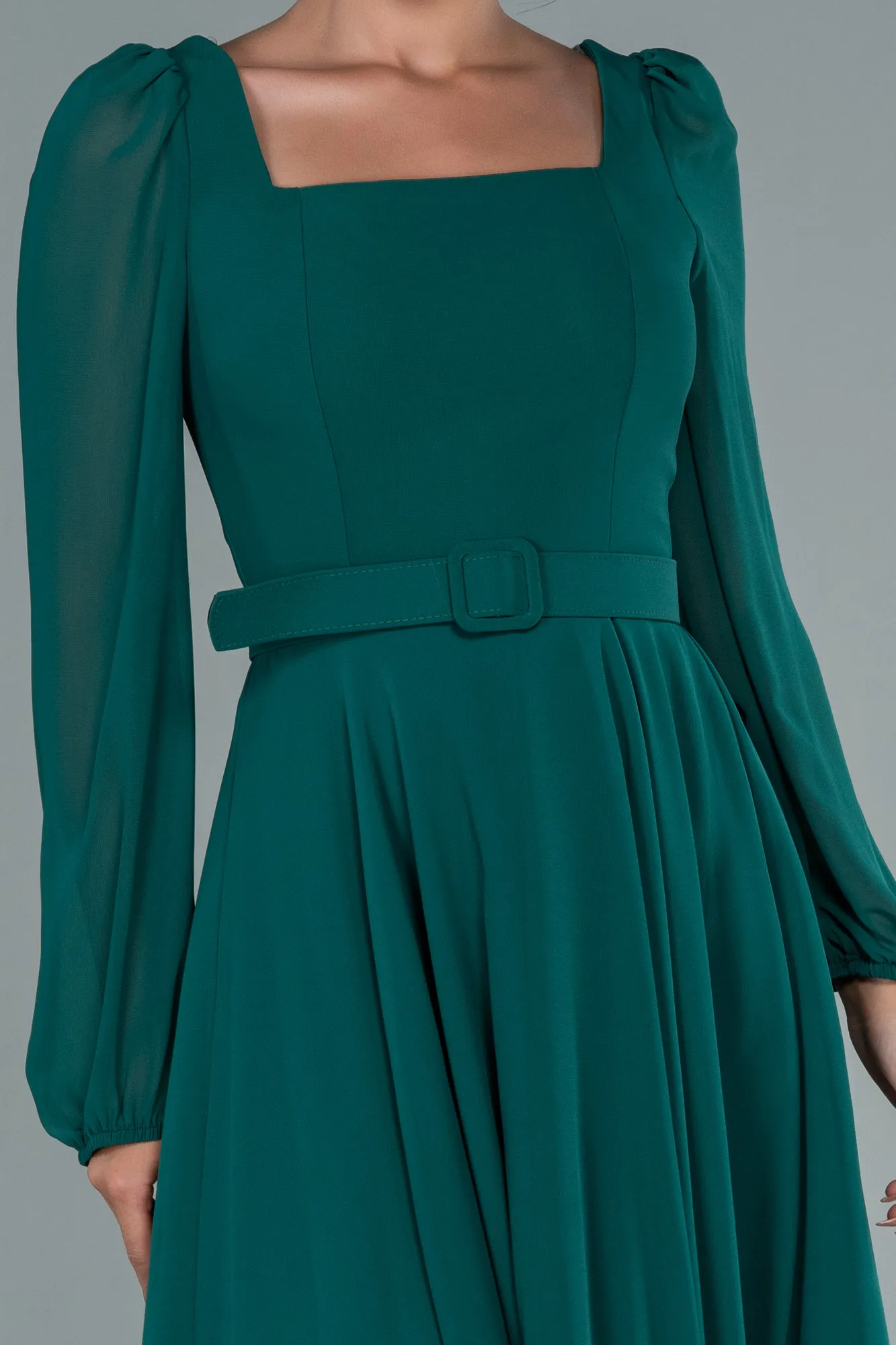 Emerald Green-Midi Chiffon Invitation Dress ABK1441