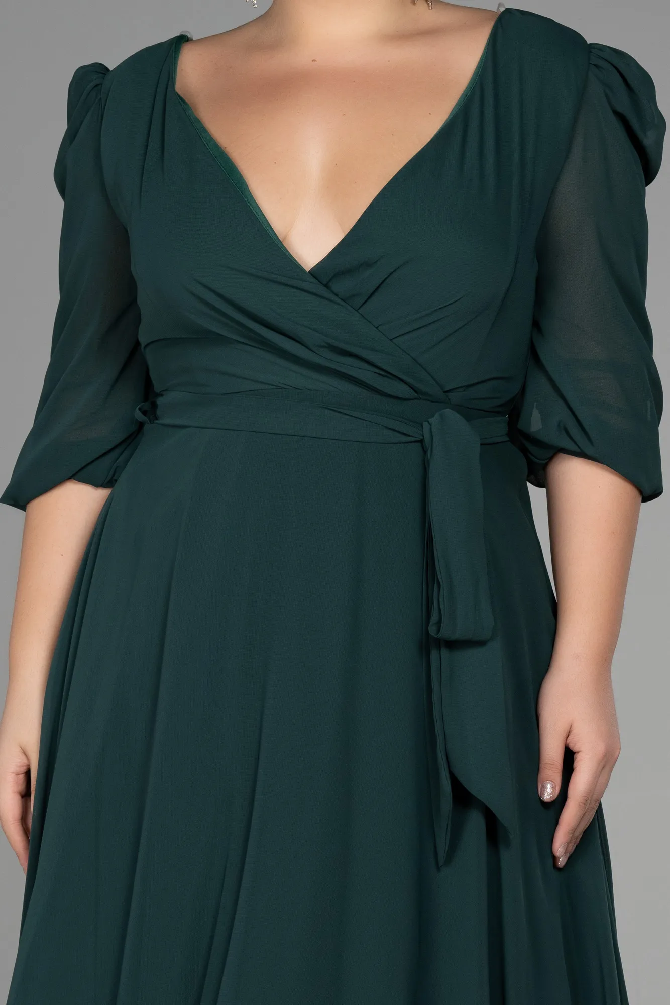 Emerald Green-Midi Chiffon Oversized Evening Dress ABK1083
