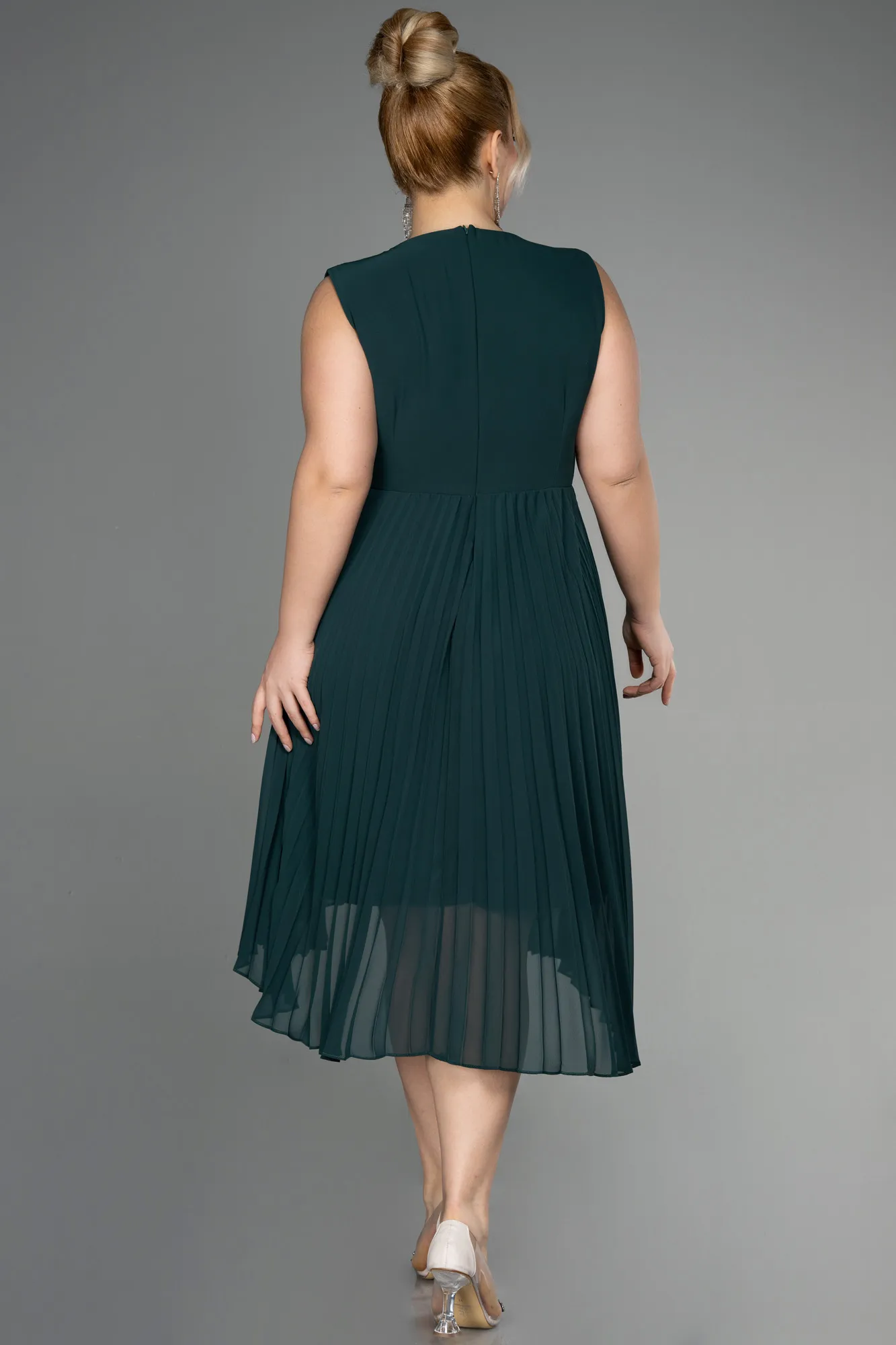 Emerald Green-Midi Chiffon Plus Size Cocktail Dress ABK1953