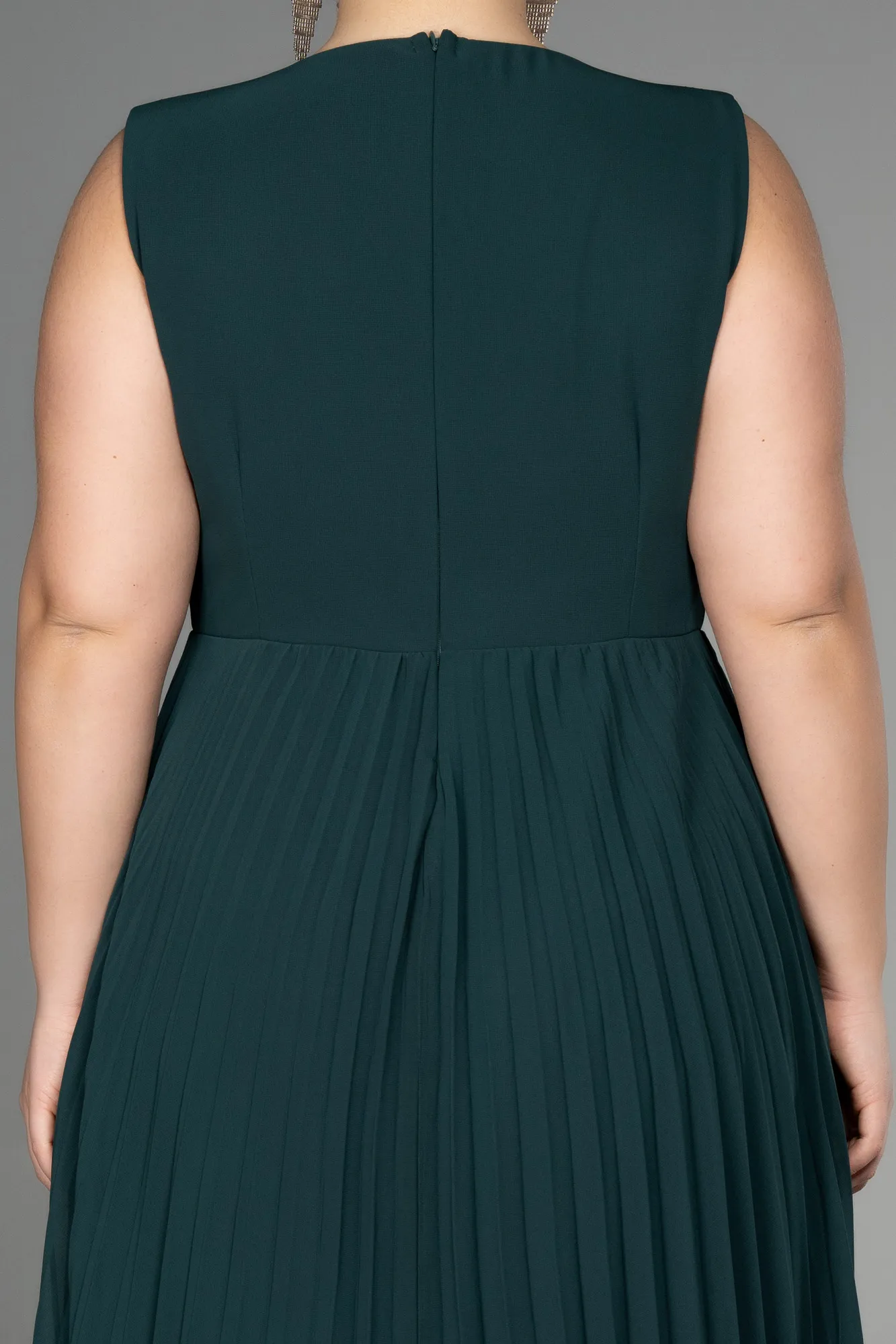 Emerald Green-Midi Chiffon Plus Size Cocktail Dress ABK1953