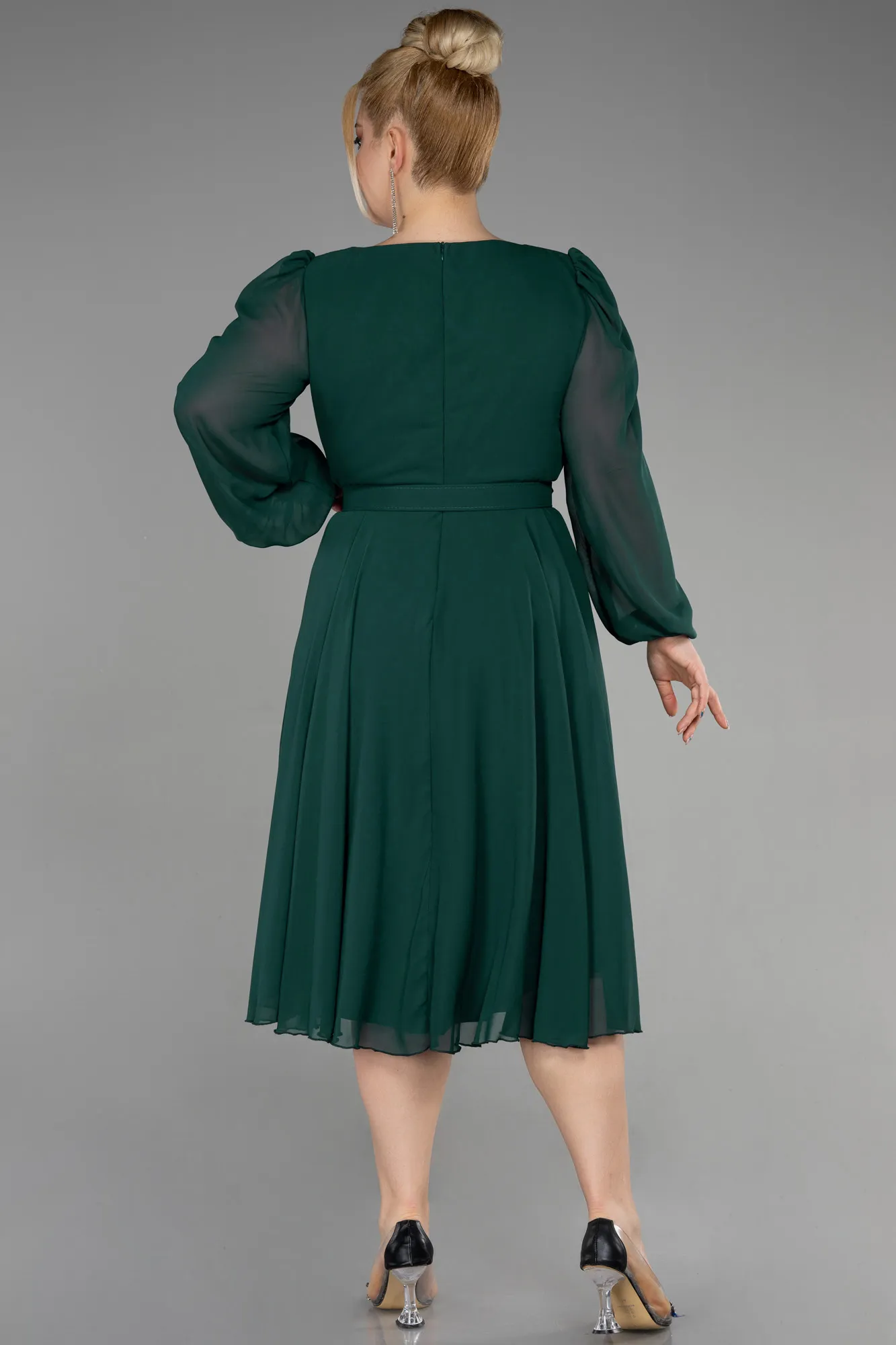 Emerald Green-Midi Chiffon Plus Size Cocktail Dress ABK1970