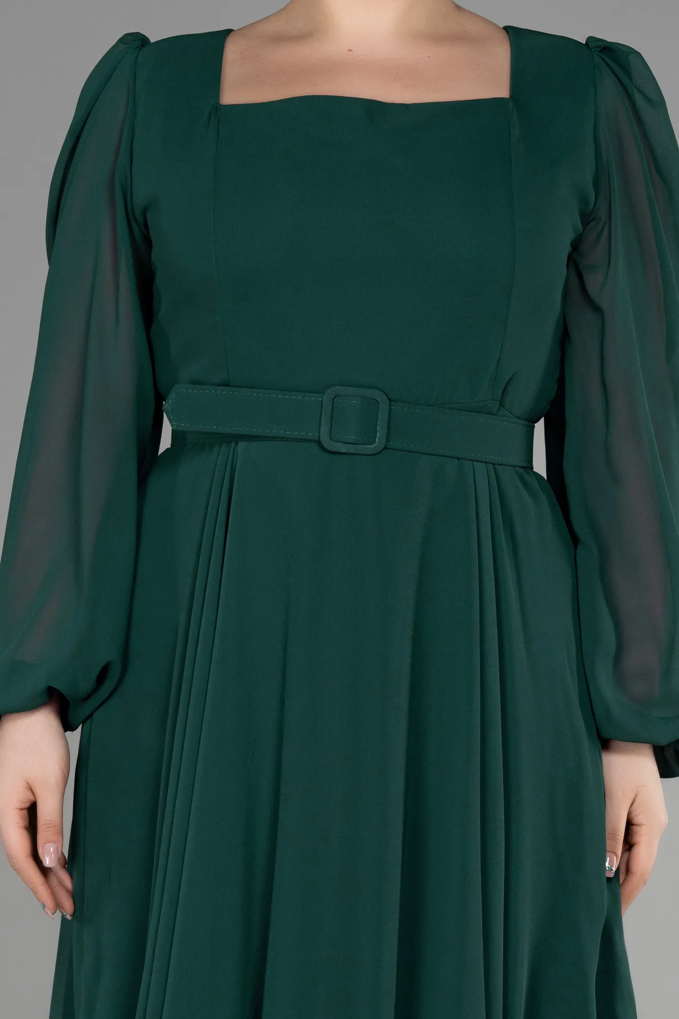 Emerald Green-Midi Chiffon Plus Size Cocktail Dress ABK1970