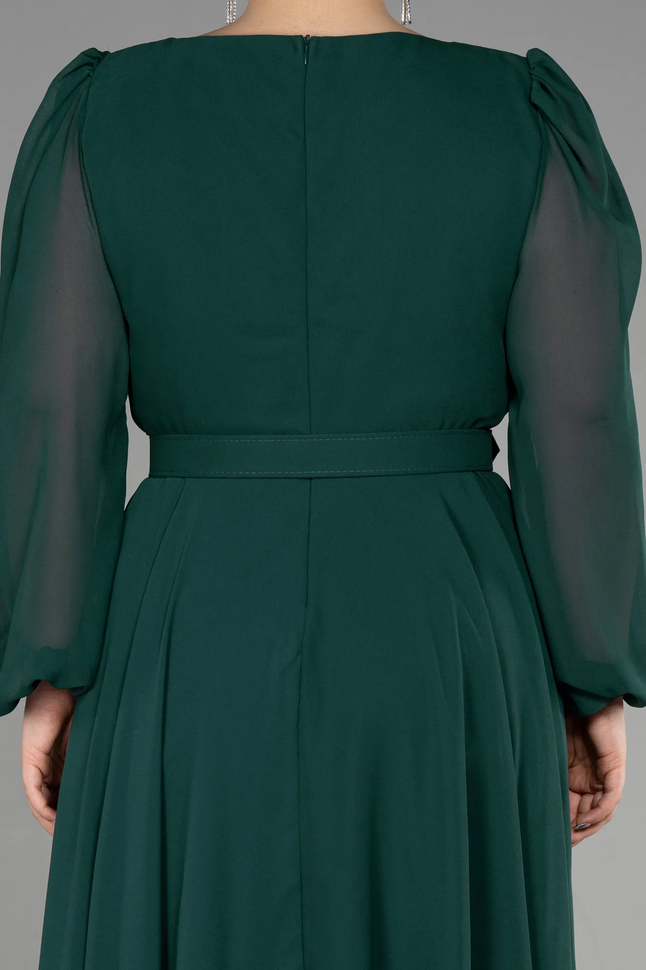 Emerald Green-Midi Chiffon Plus Size Cocktail Dress ABK1970