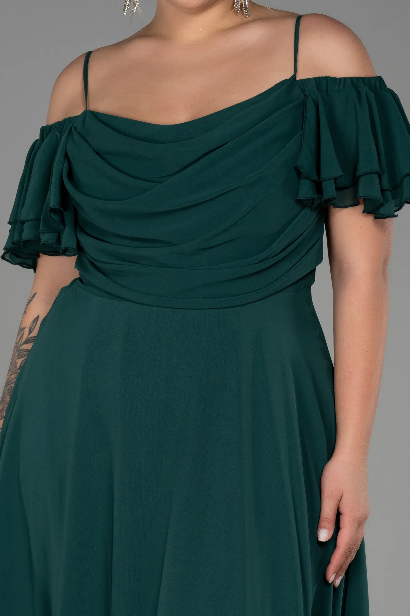 Emerald Green-Midi Chiffon Plus Size Evening Dress ABK1475