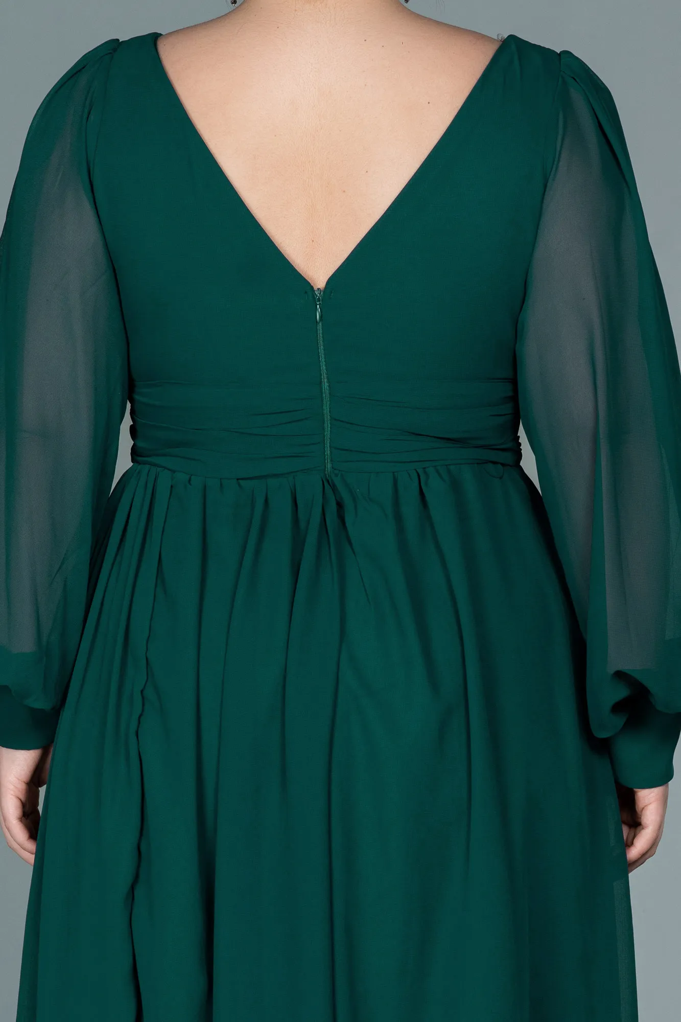 Emerald Green-Midi Chiffon Plus Size Evening Dress ABK1565