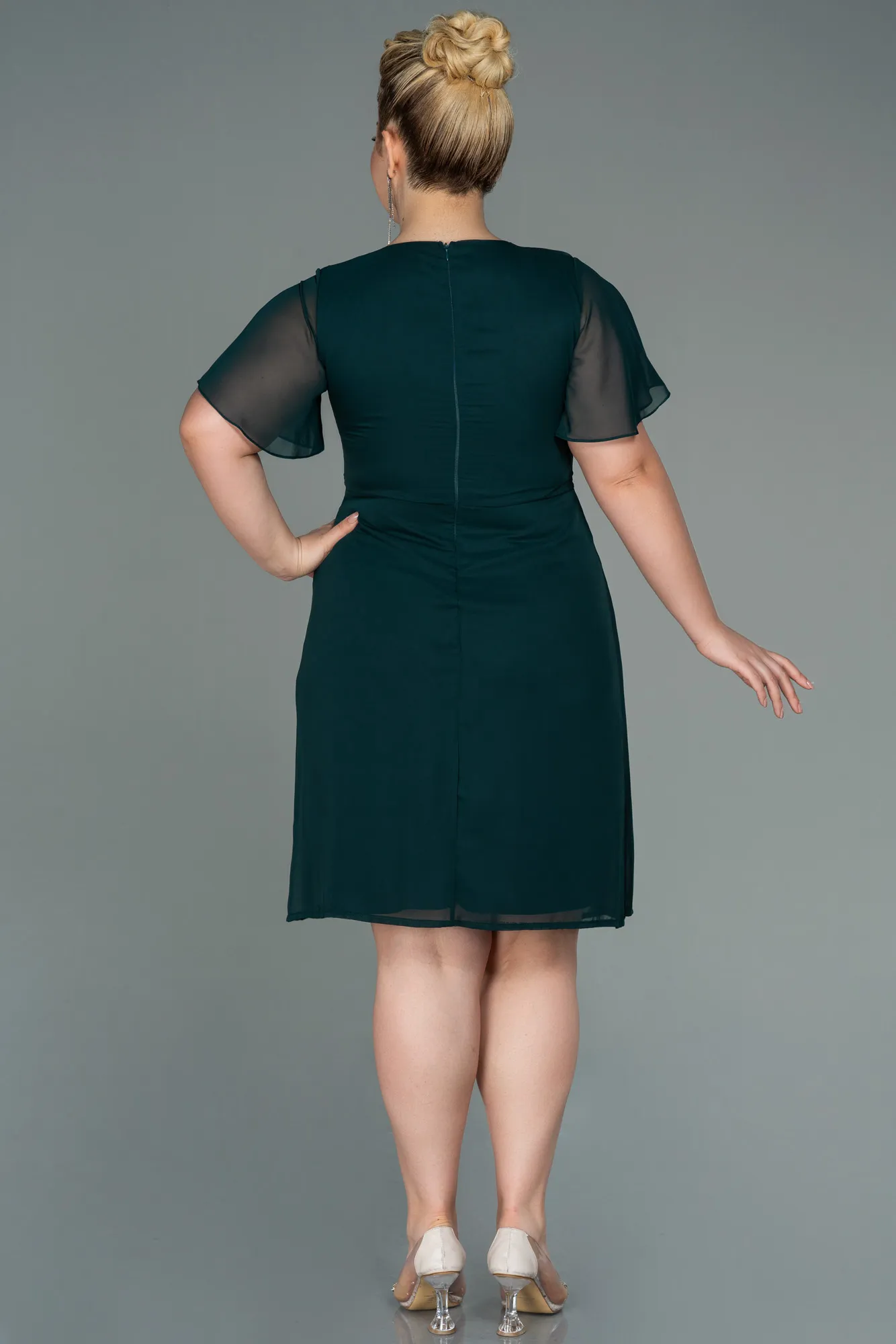 Emerald Green-Midi Chiffon Plus Size Evening Dress ABK1660