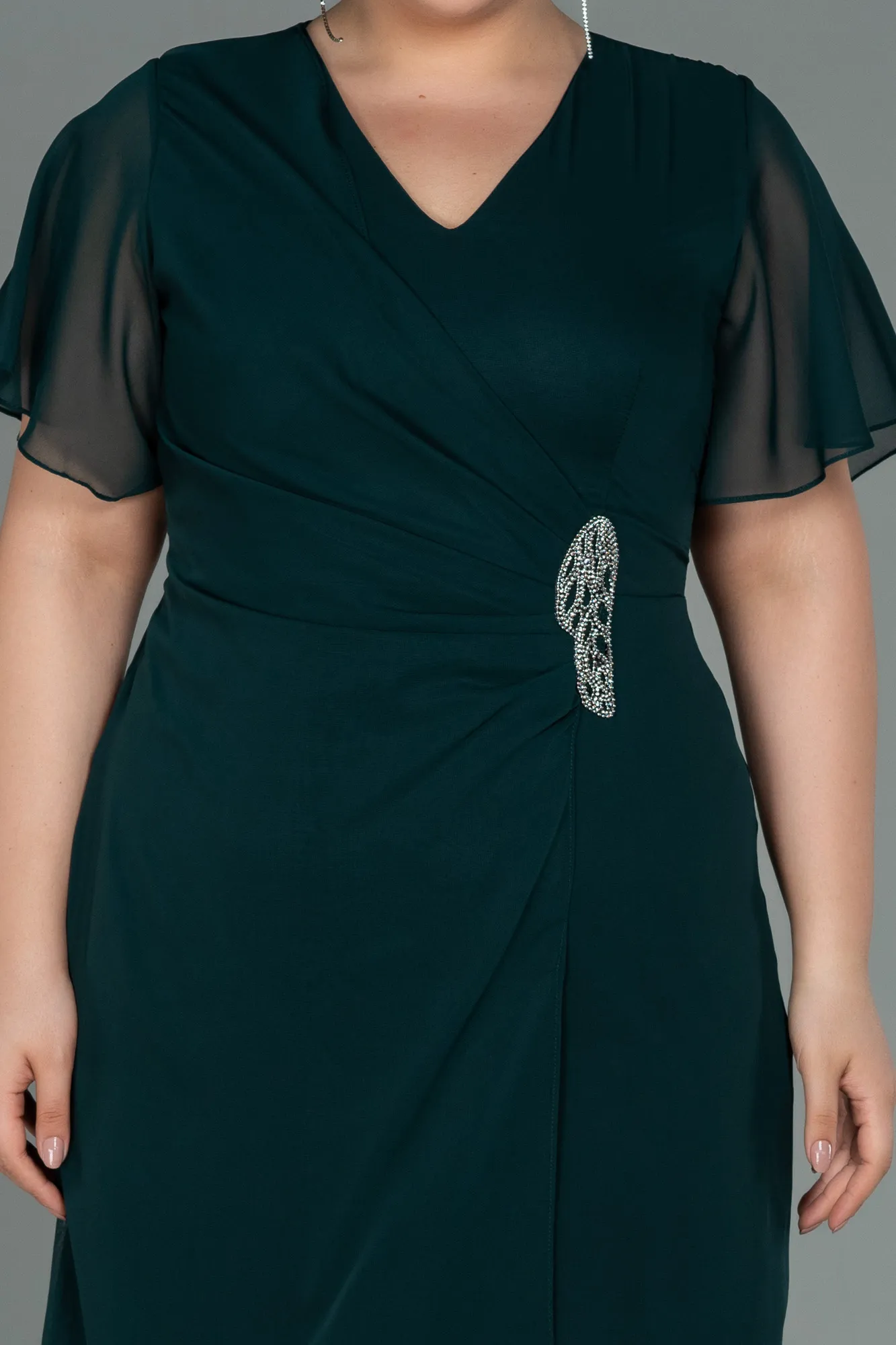 Emerald Green-Midi Chiffon Plus Size Evening Dress ABK1660