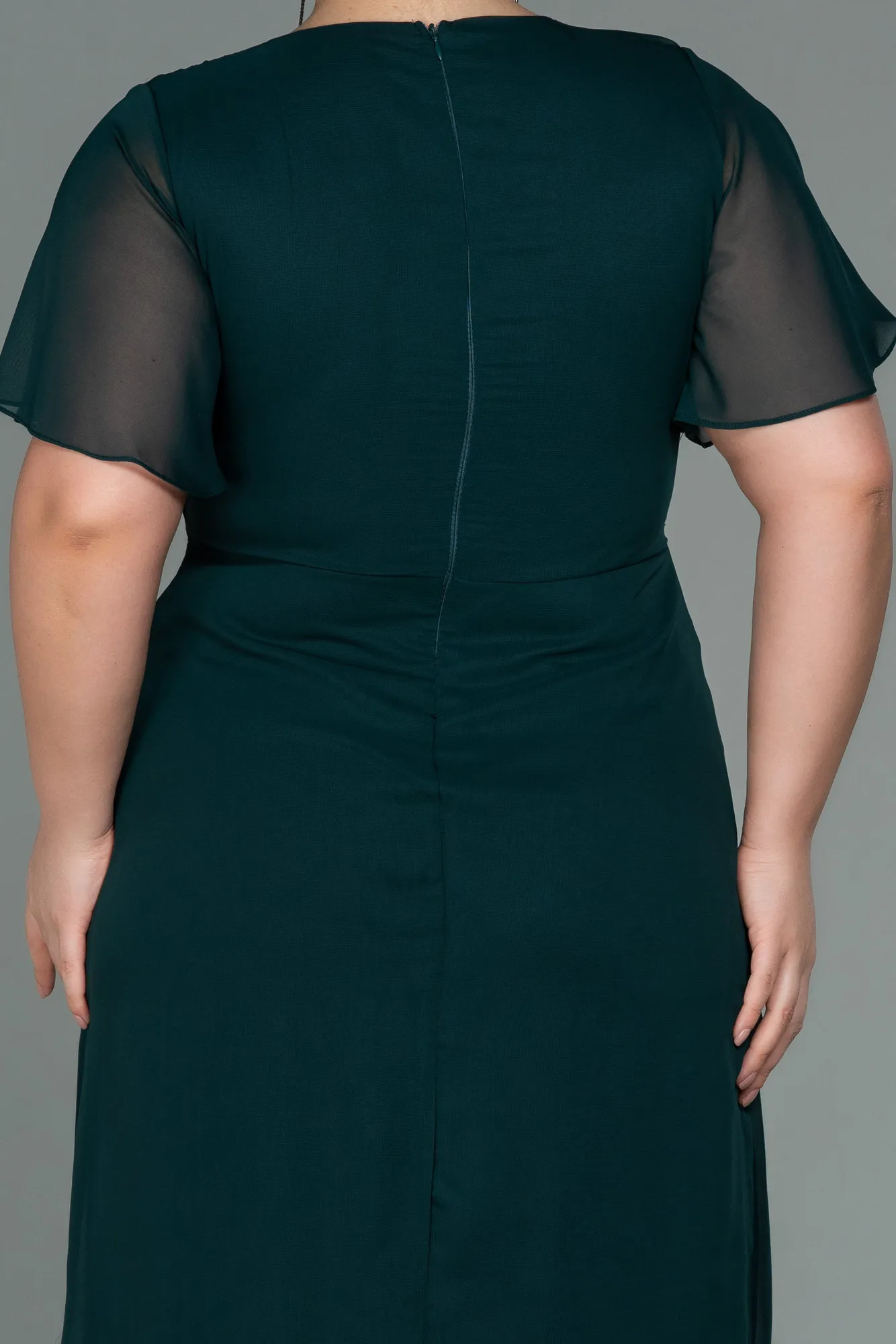 Emerald Green-Midi Chiffon Plus Size Evening Dress ABK1660