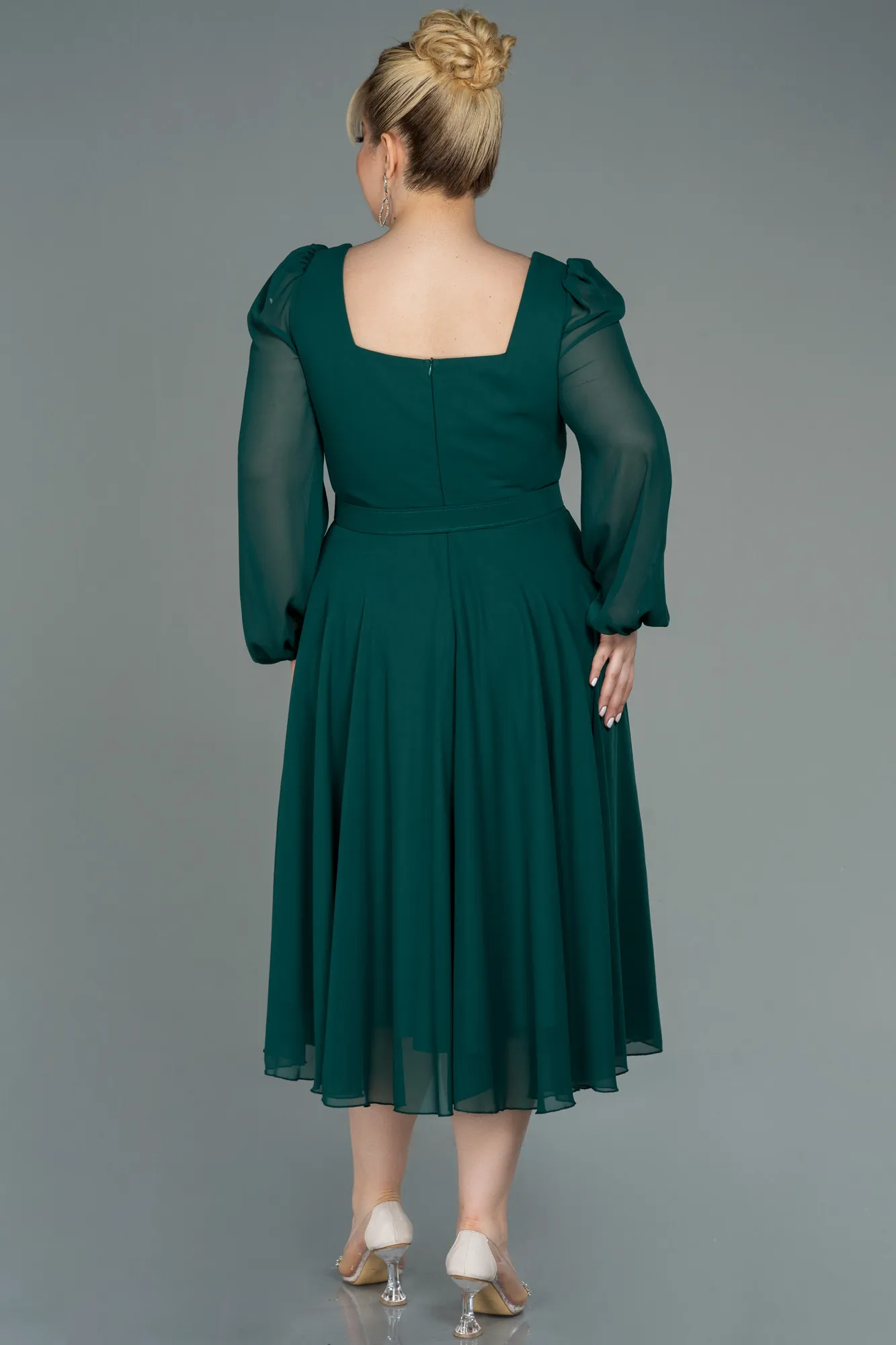 Emerald Green-Midi Chiffon Plus Size Evening Dress ABK1753