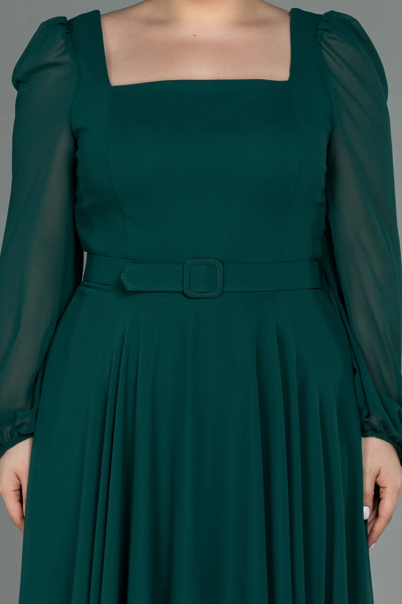 Emerald Green-Midi Chiffon Plus Size Evening Dress ABK1753