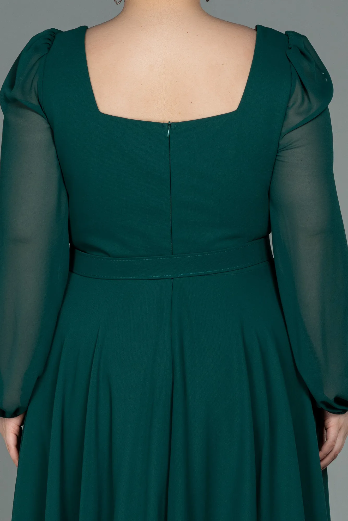 Emerald Green-Midi Chiffon Plus Size Evening Dress ABK1753
