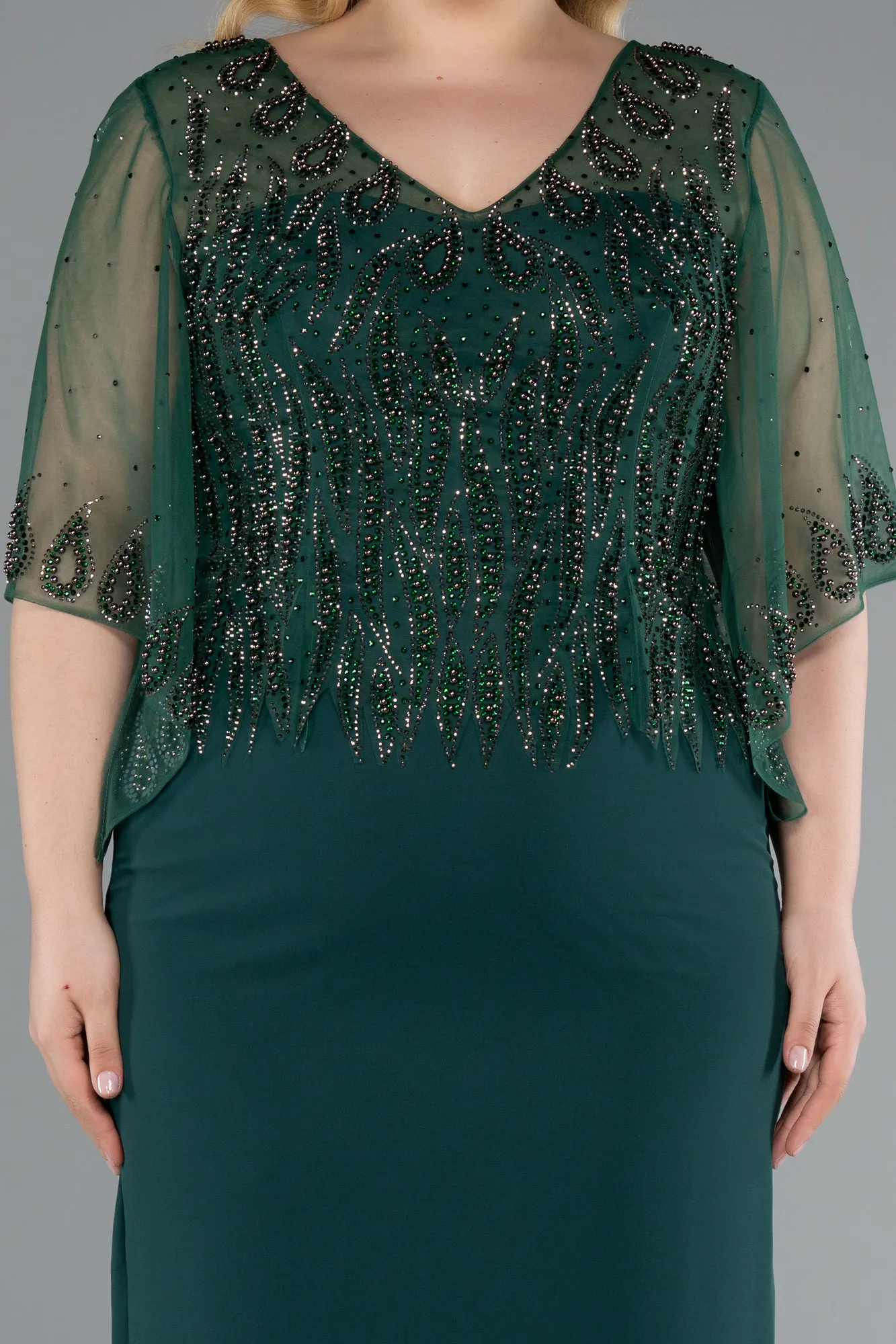 Emerald Green-Midi Chiffon Plus Size Evening Dress ABK2333