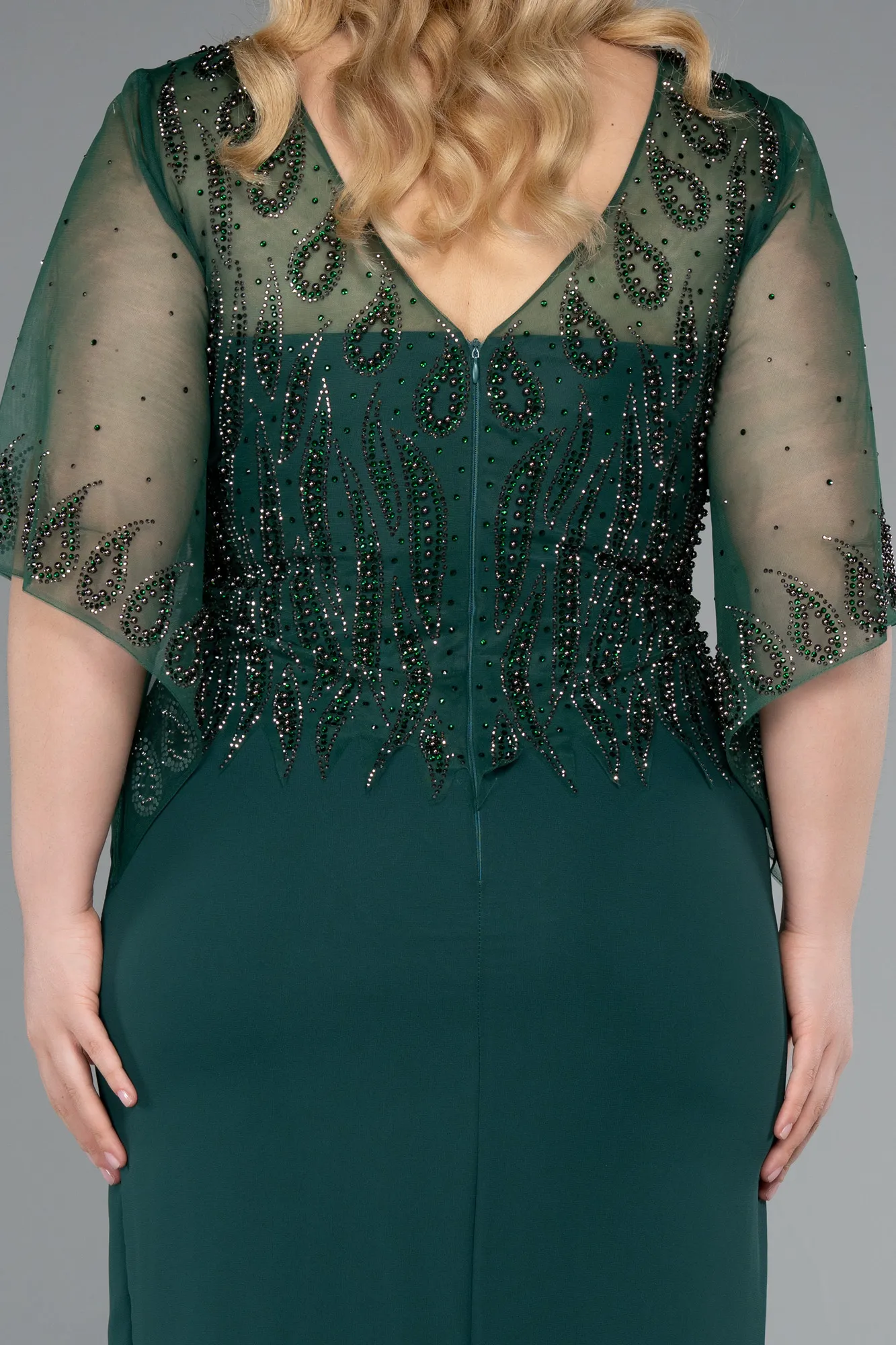 Emerald Green-Midi Chiffon Plus Size Evening Dress ABK2333