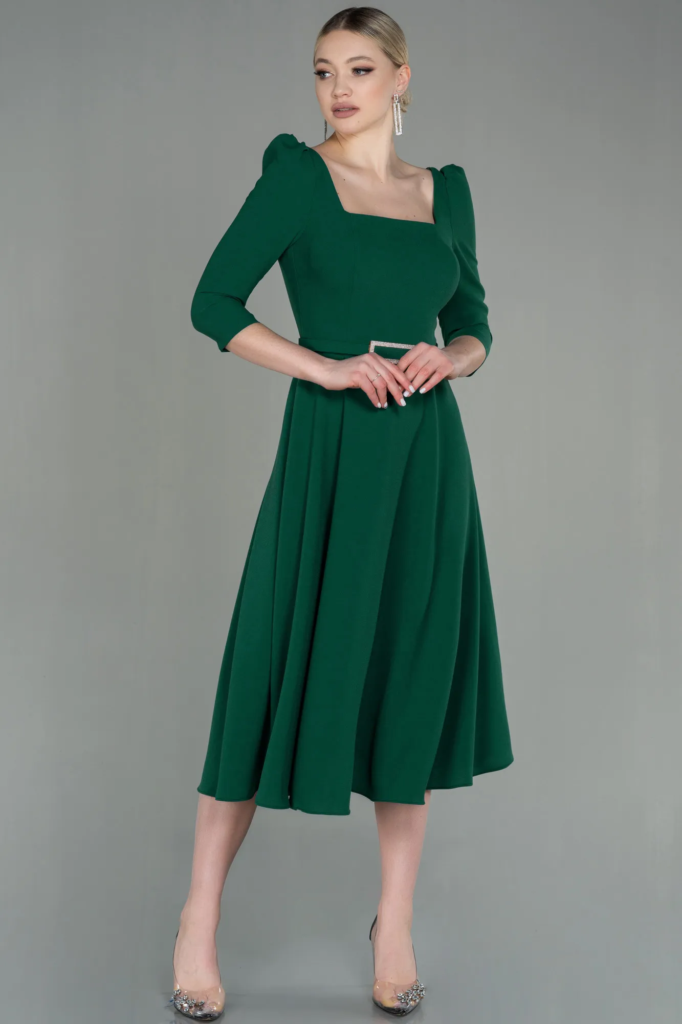 Emerald Green-Midi Invitation Dress ABK1678
