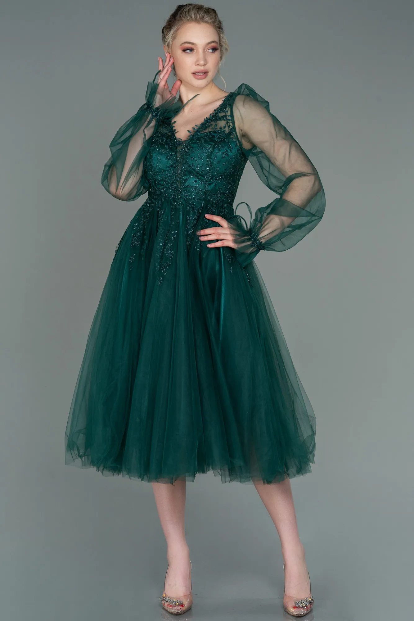 Emerald Green-Midi Invitation Dress ABK1771