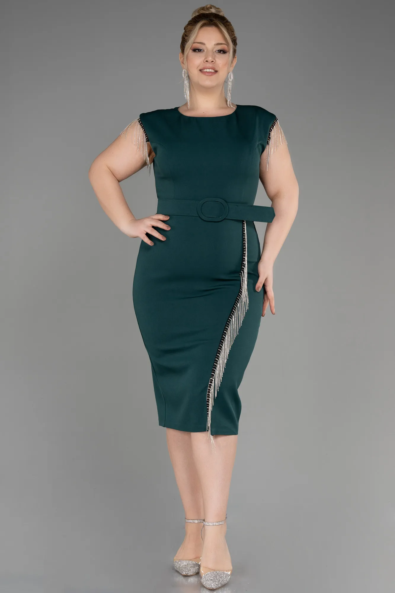 Emerald Green-Midi Plus Size Cocktail Dress ABK2023