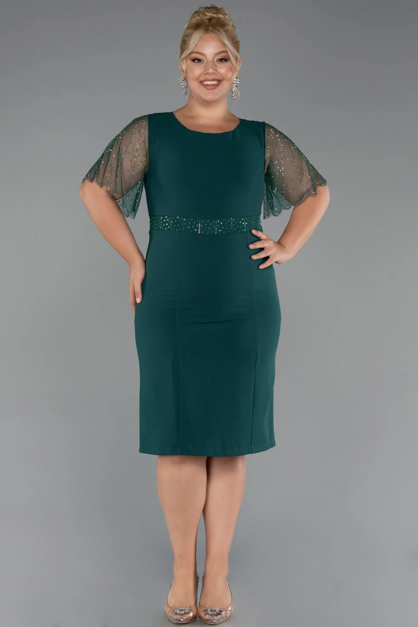 Emerald Green-Midi Plus Size Cocktail Dress ABK2381