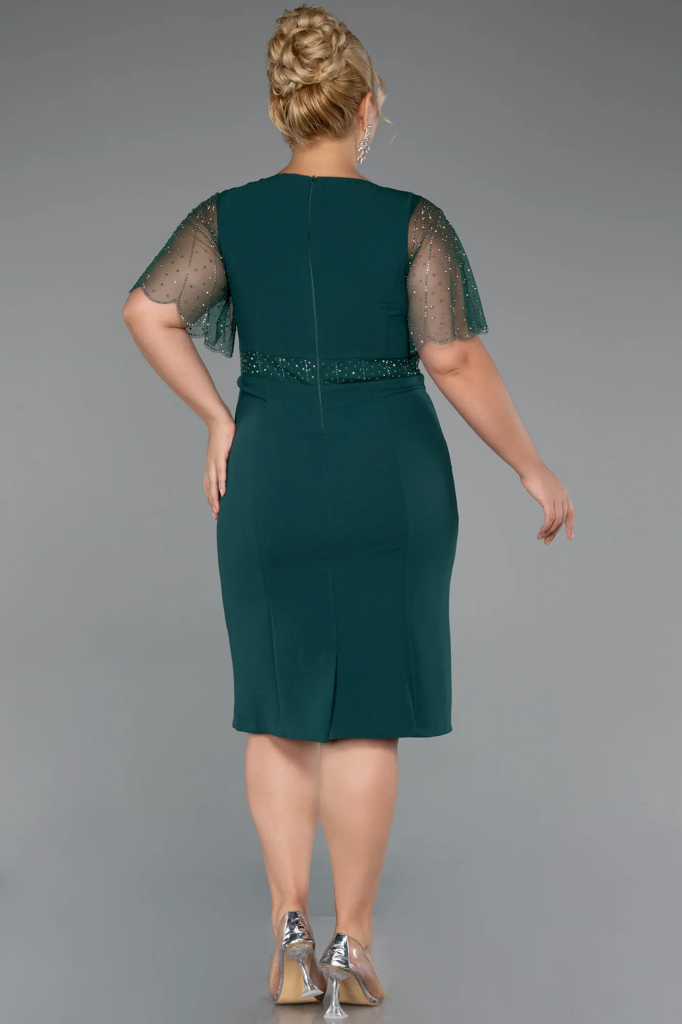 Emerald Green-Midi Plus Size Cocktail Dress ABK2381