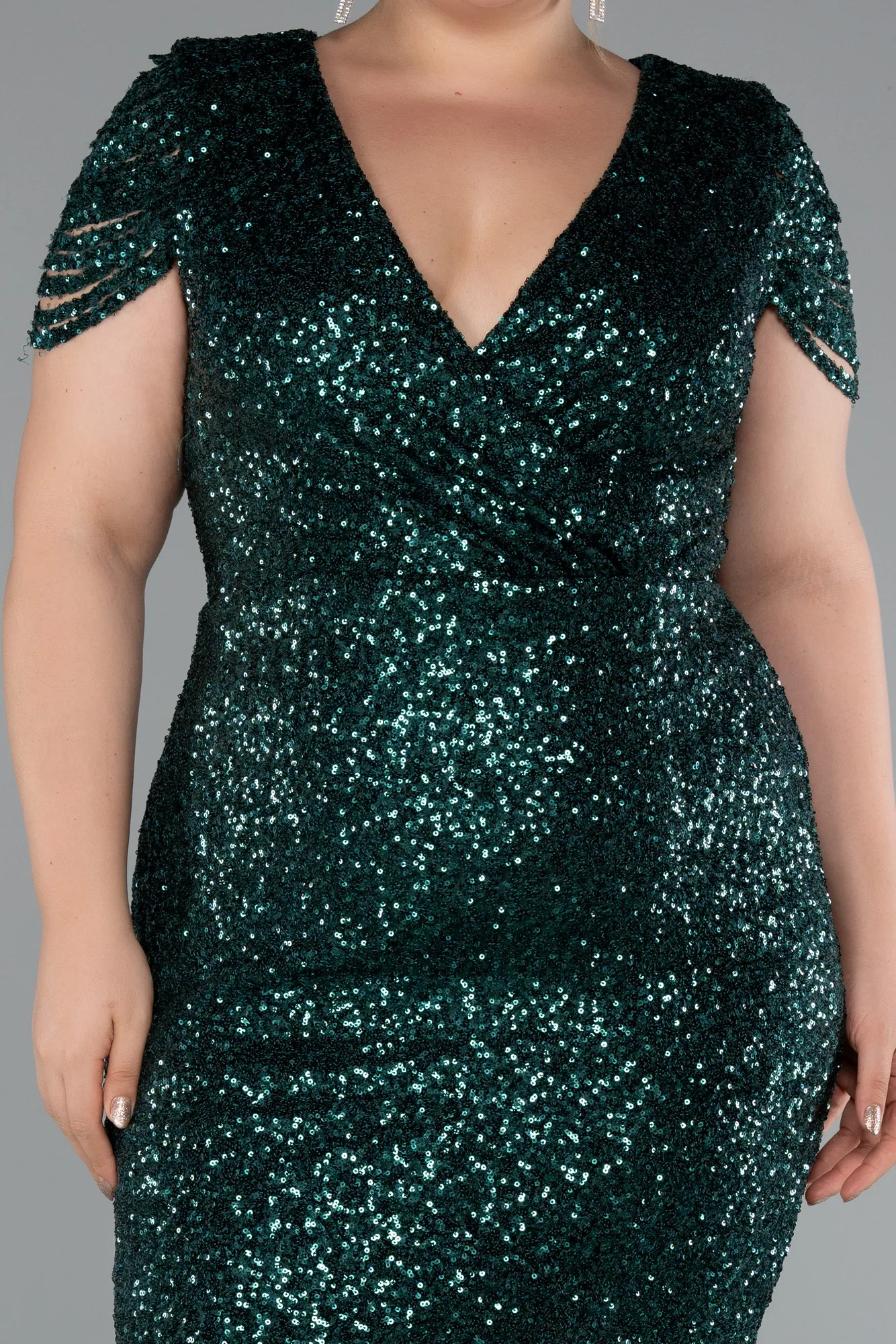 Emerald Green-Midi Plus Size Cocktail Dress ABK2419