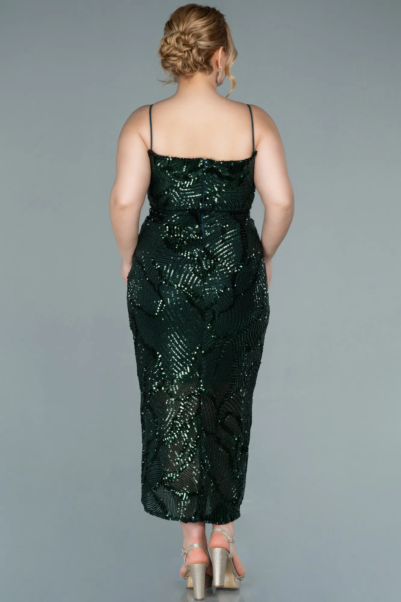 Emerald Green-Midi Plus Size Evening Dress ABK1349
