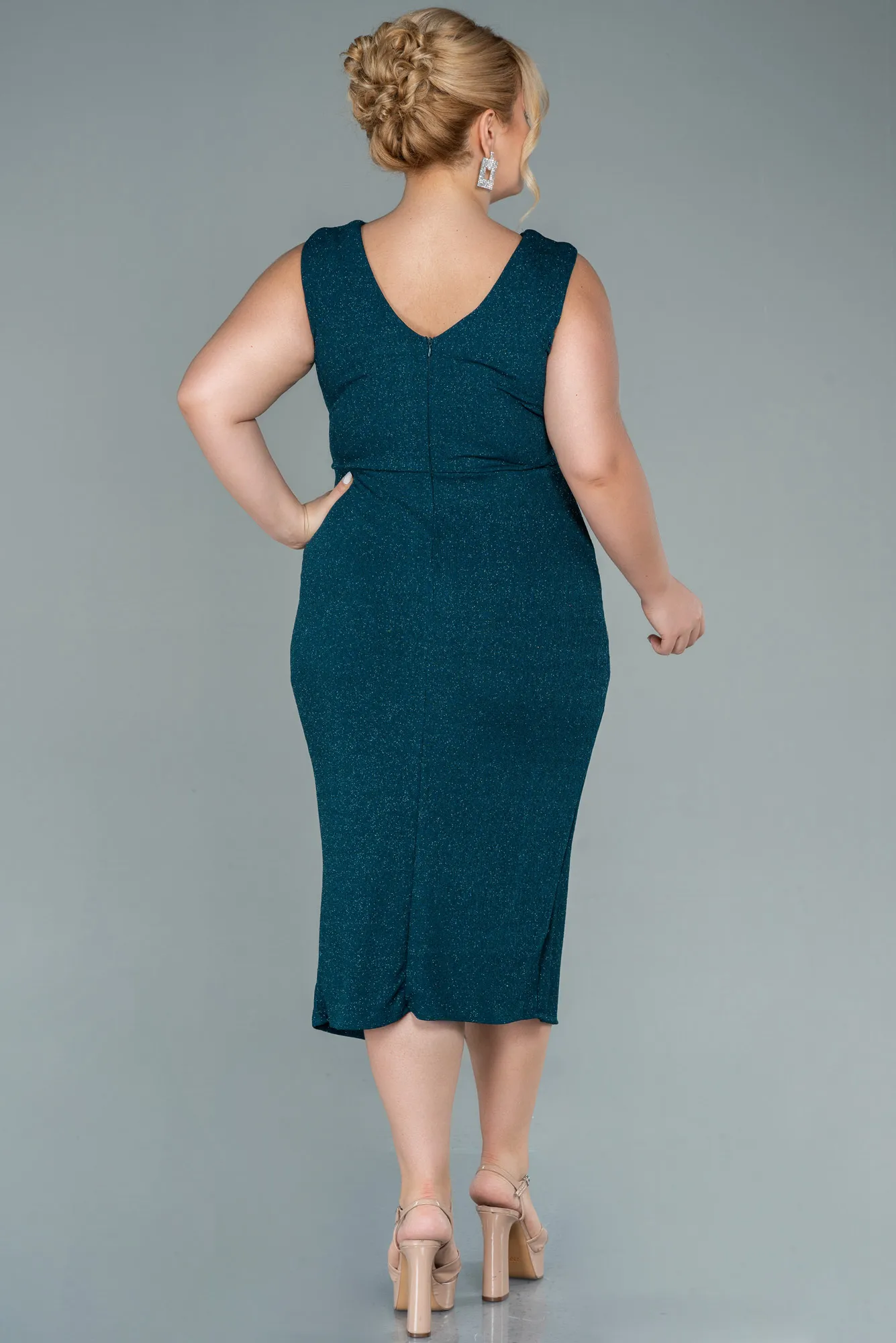 Emerald Green-Midi Plus Size Evening Dress ABK1492