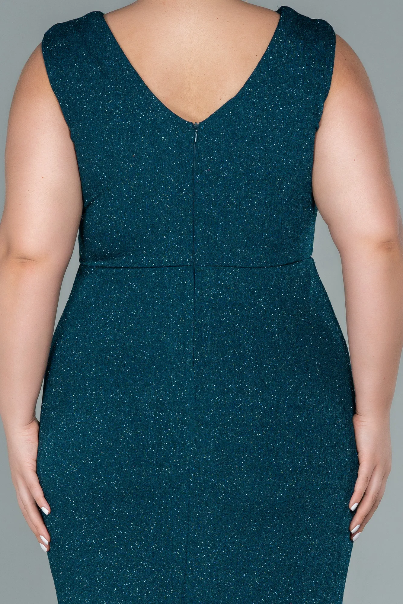 Emerald Green-Midi Plus Size Evening Dress ABK1492