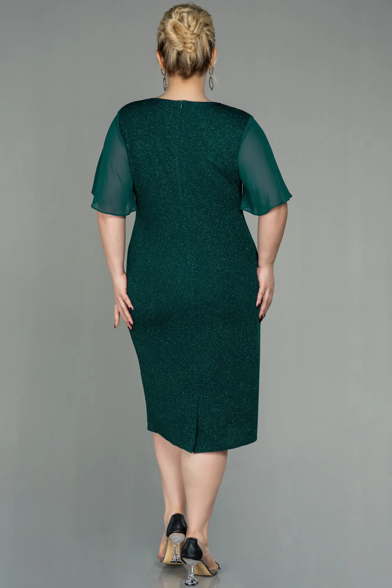 Emerald Green-Midi Plus Size Evening Dress ABK1511