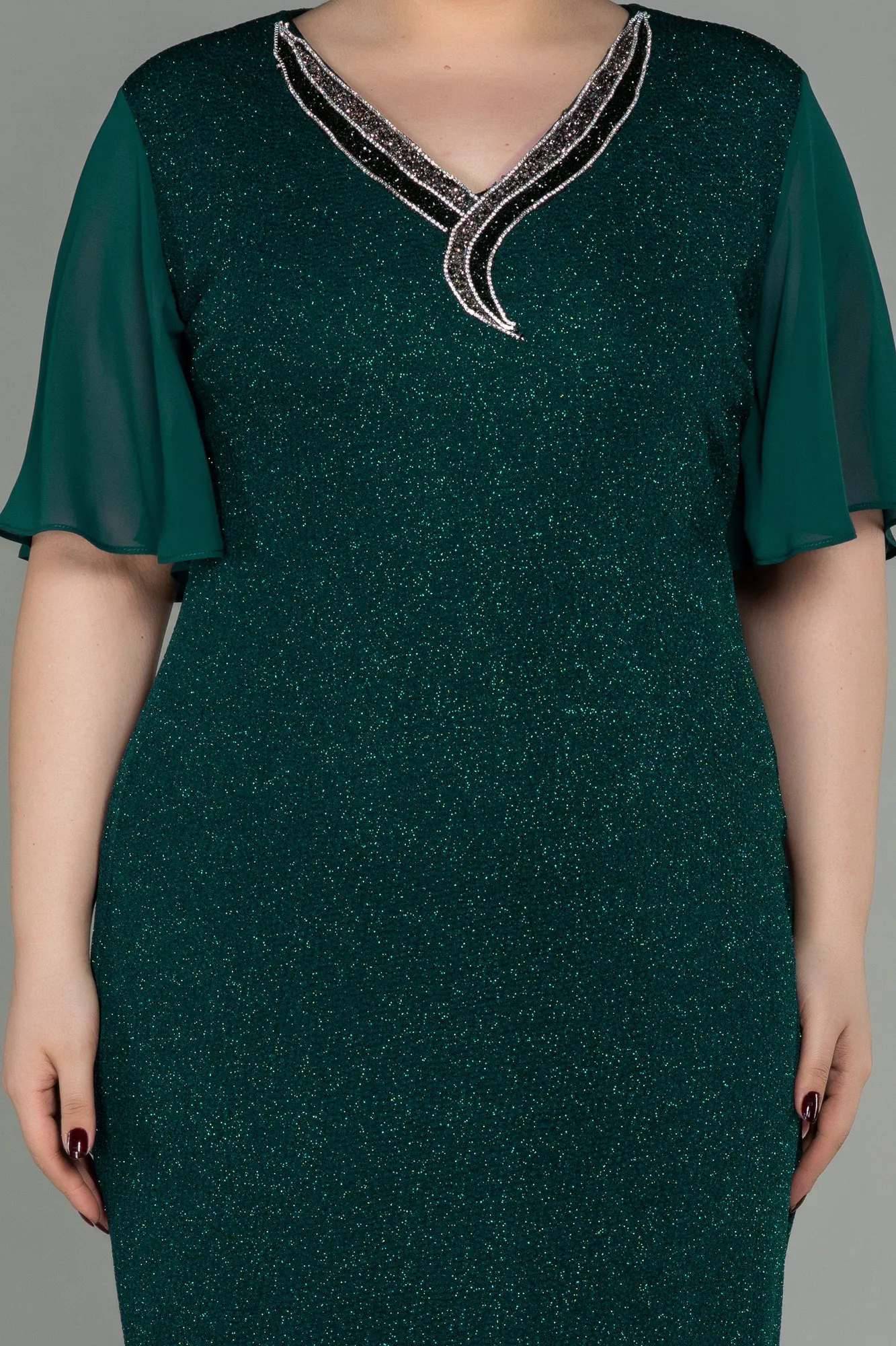 Emerald Green-Midi Plus Size Evening Dress ABK1511