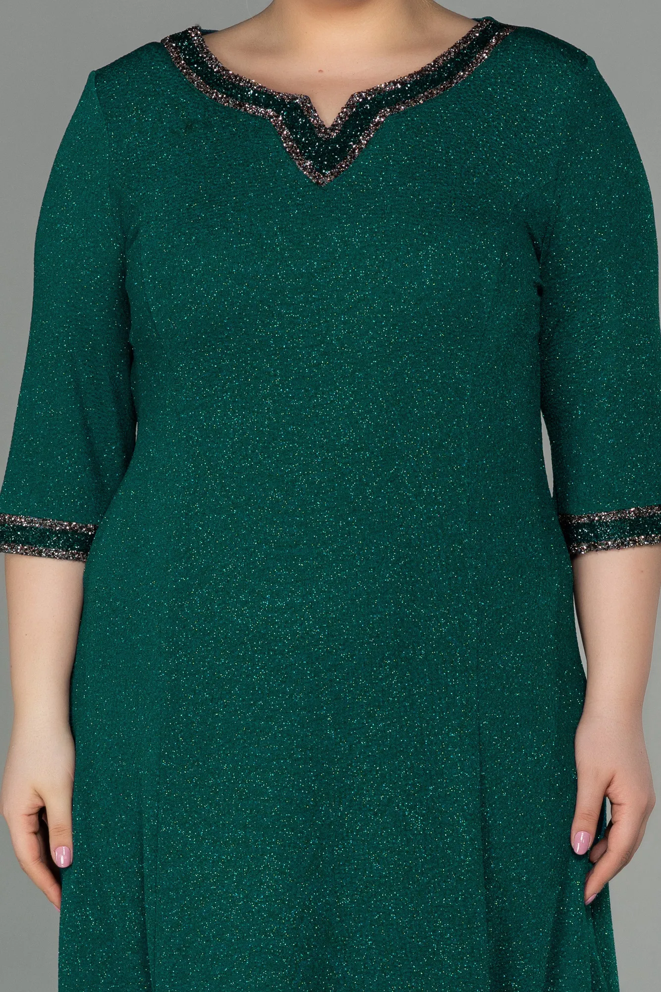 Emerald Green-Midi Plus Size Evening Dress ABK1595