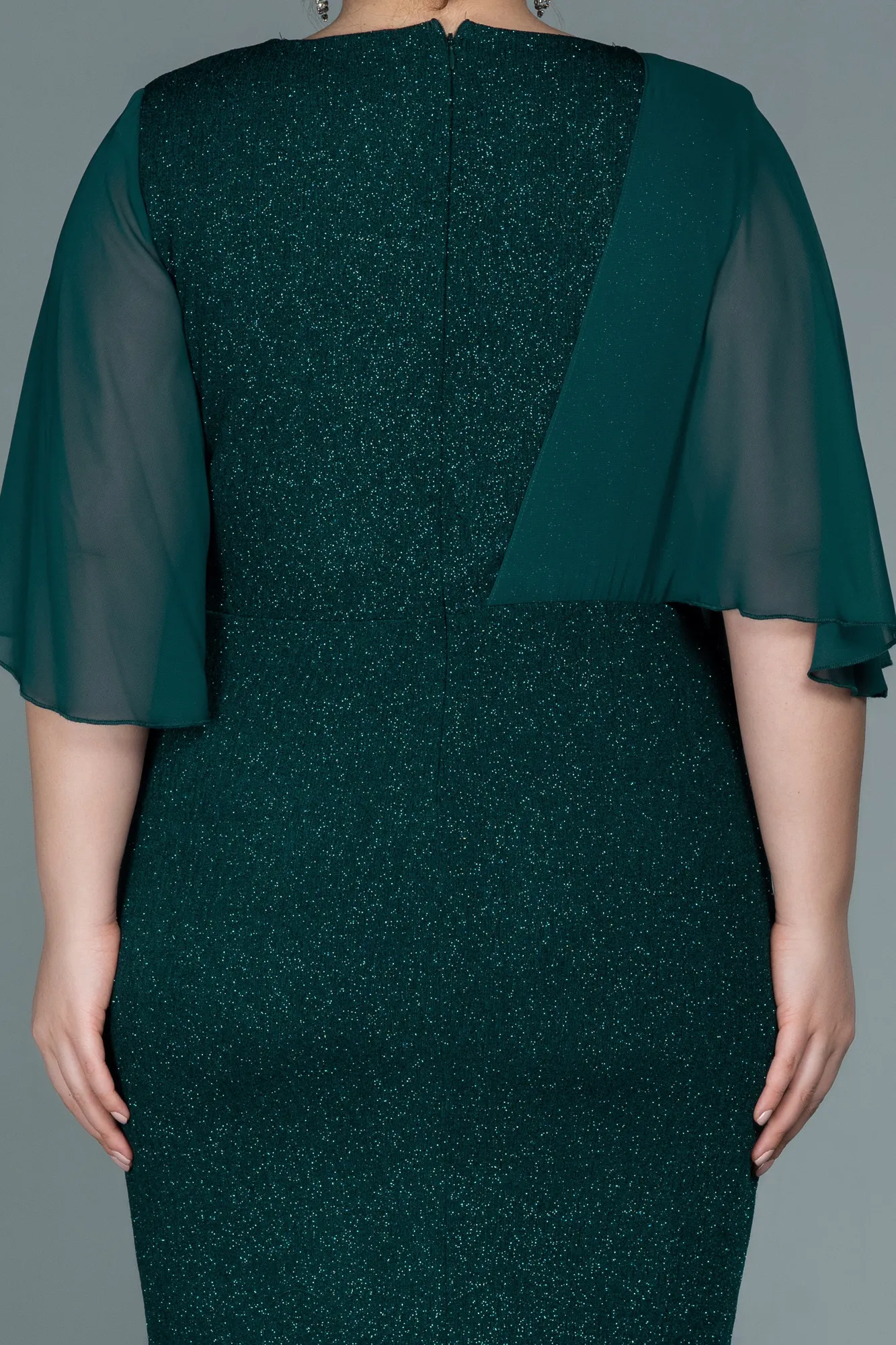 Emerald Green-Midi Plus Size Evening Dress ABK1610