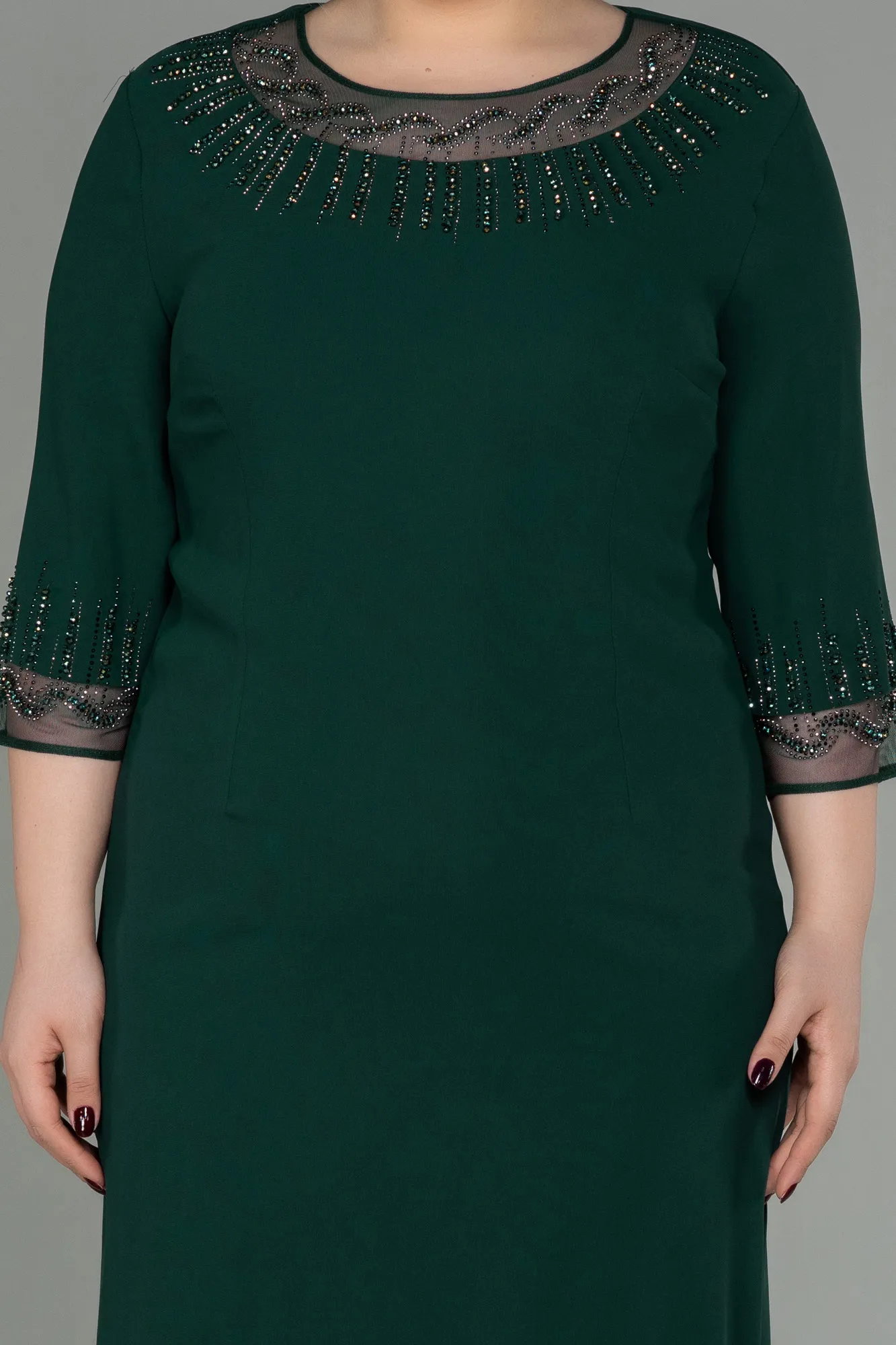 Emerald Green-Midi Plus Size Evening Dress ABK1622