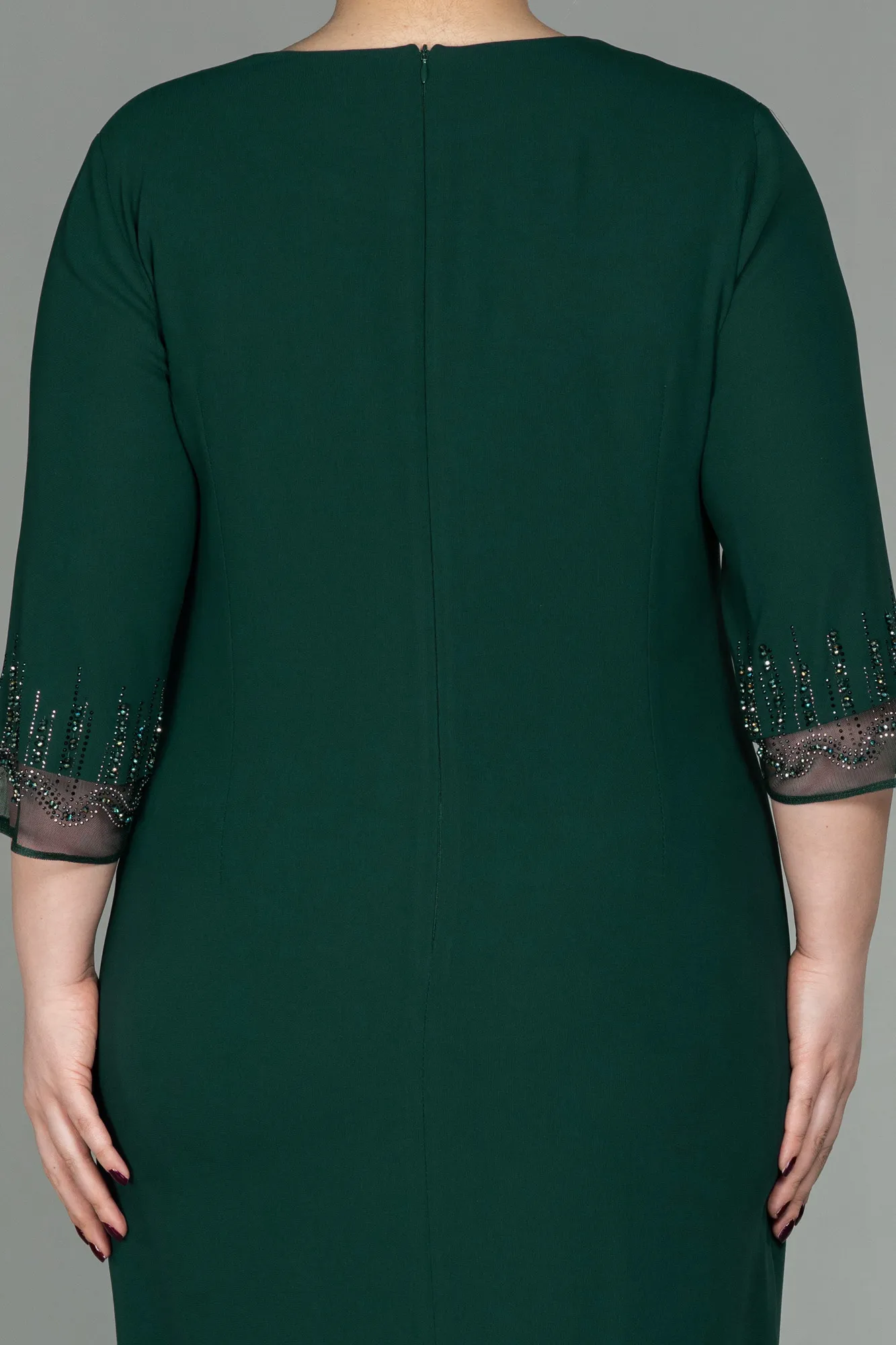 Emerald Green-Midi Plus Size Evening Dress ABK1622