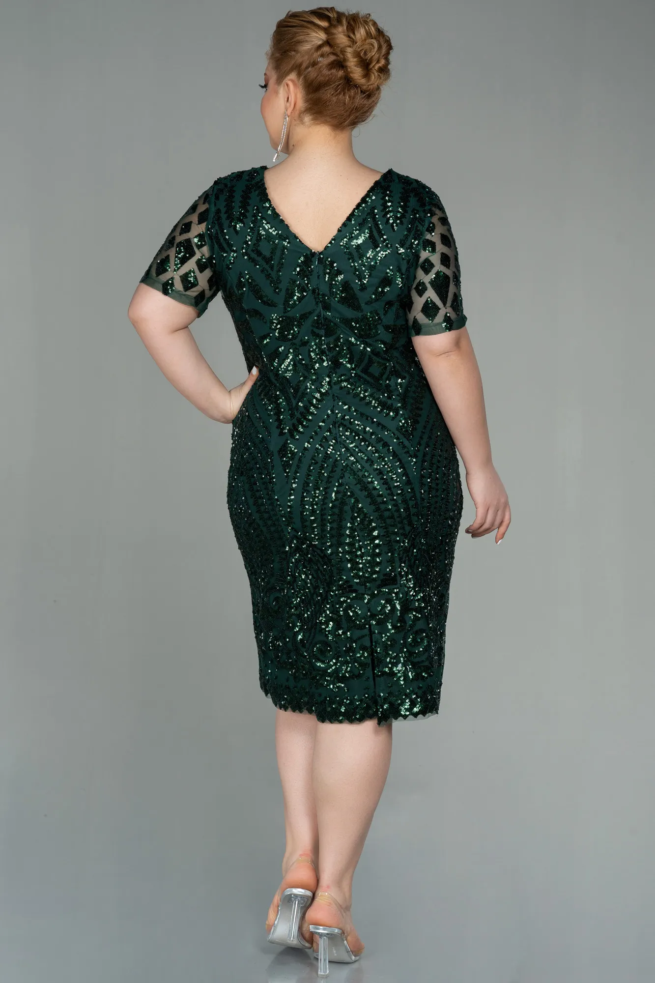 Emerald Green-Midi Plus Size Evening Dress ABK1624