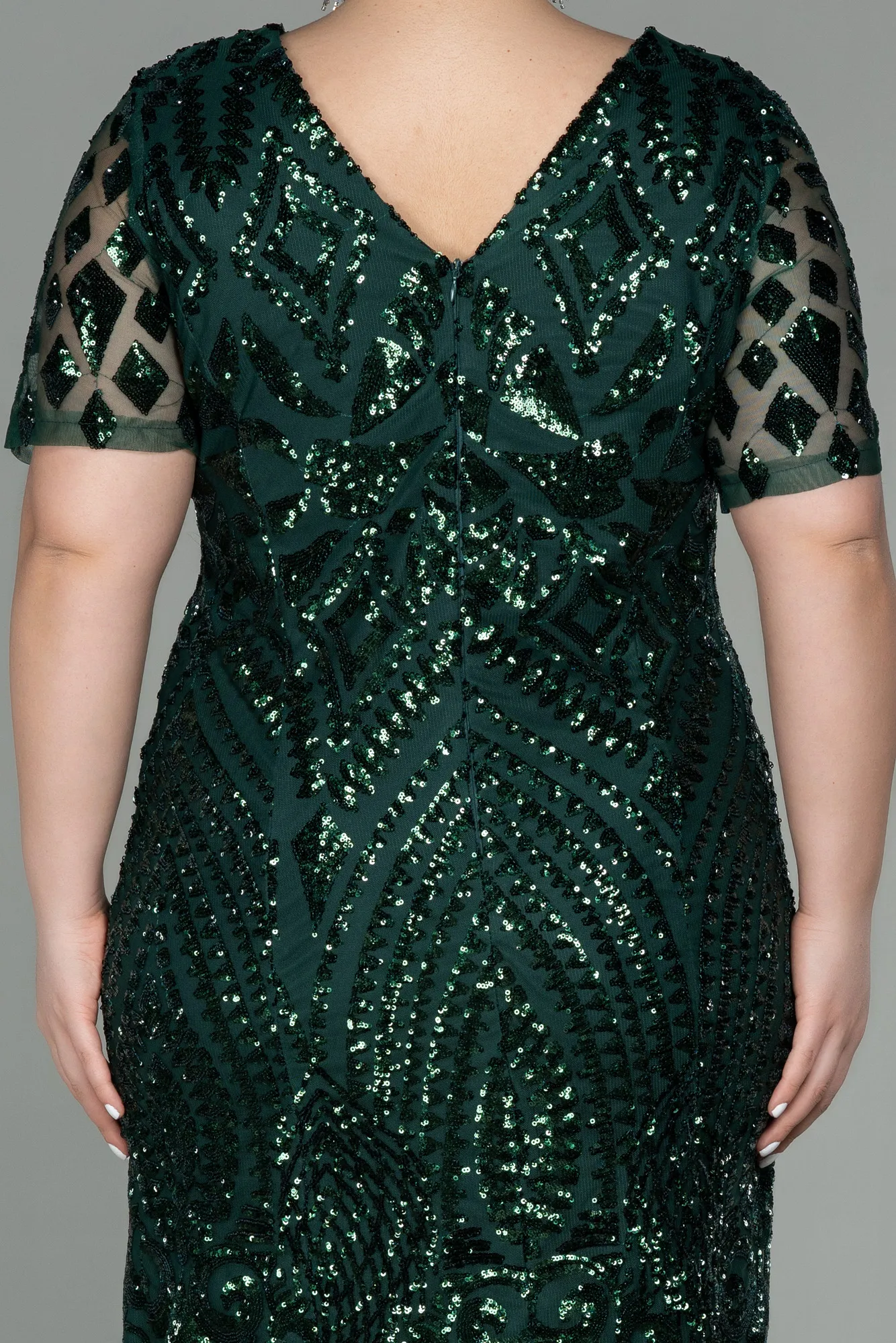 Emerald Green-Midi Plus Size Evening Dress ABK1624
