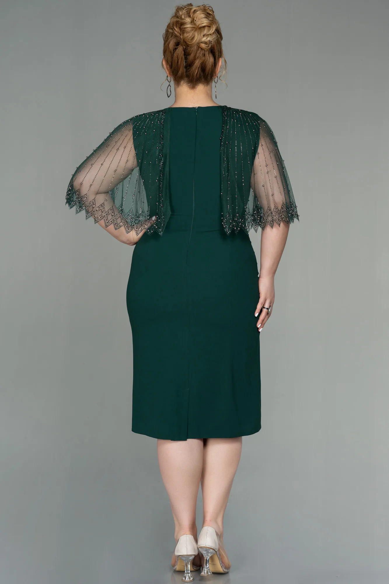 Emerald Green-Midi Plus Size Evening Dress ABK1662