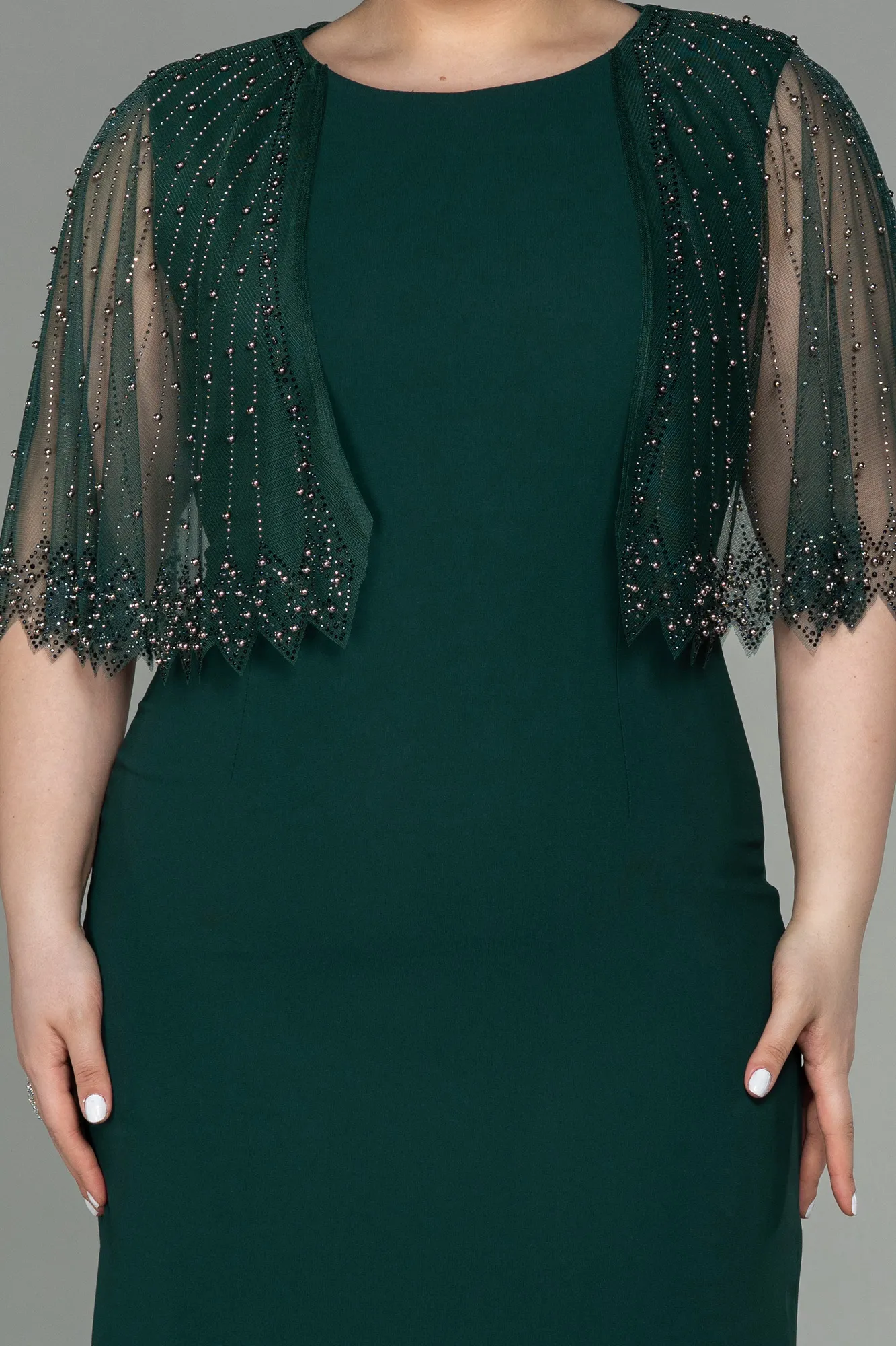 Emerald Green-Midi Plus Size Evening Dress ABK1662
