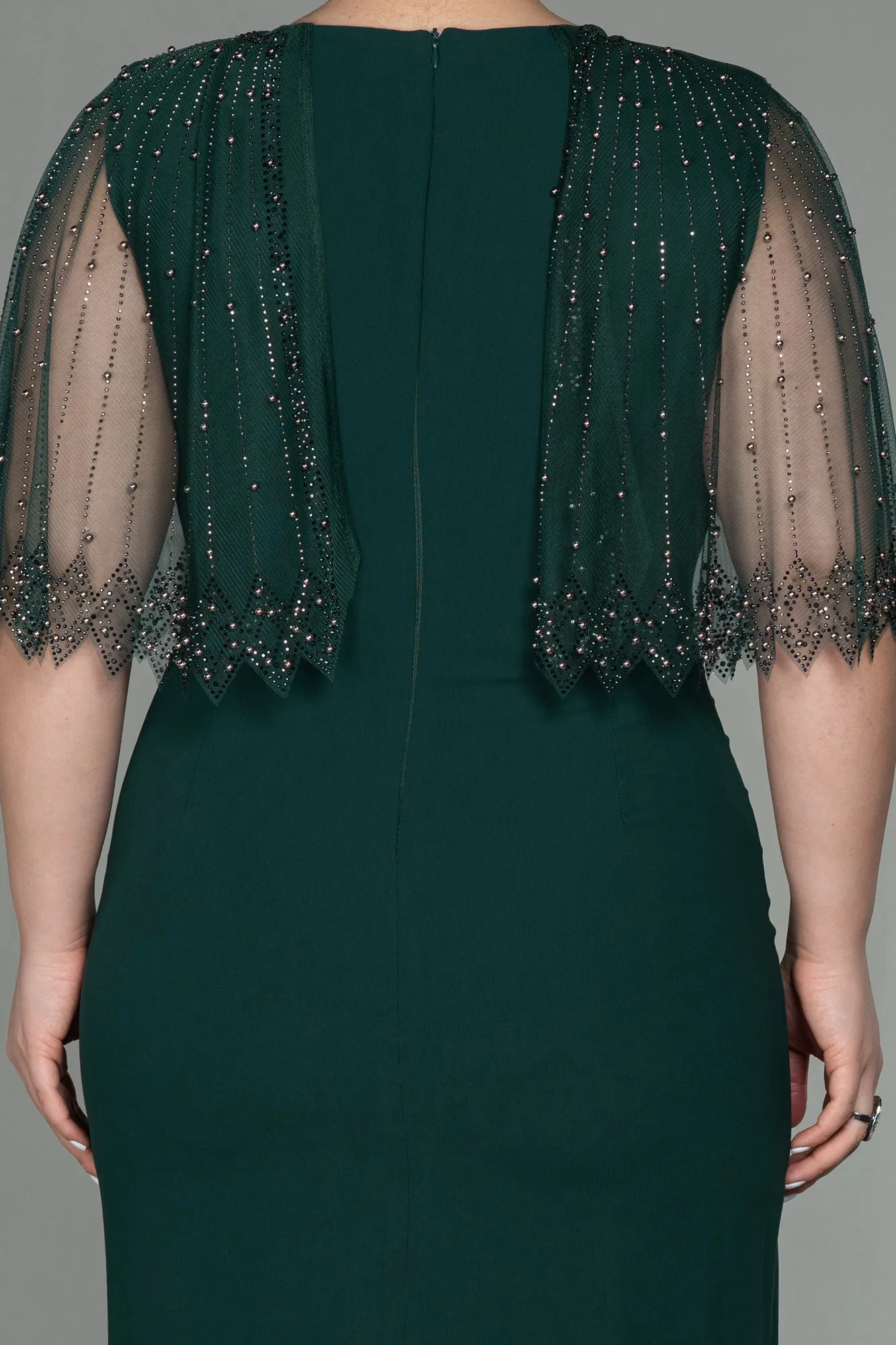 Emerald Green-Midi Plus Size Evening Dress ABK1662