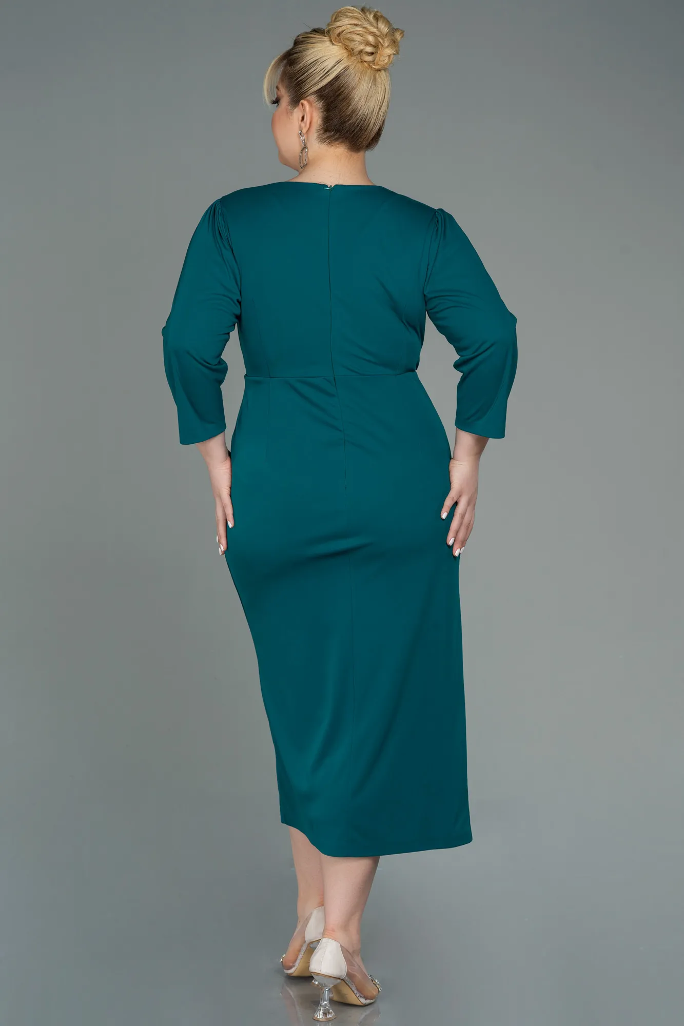 Emerald Green-Midi Plus Size Evening Dress ABK1744
