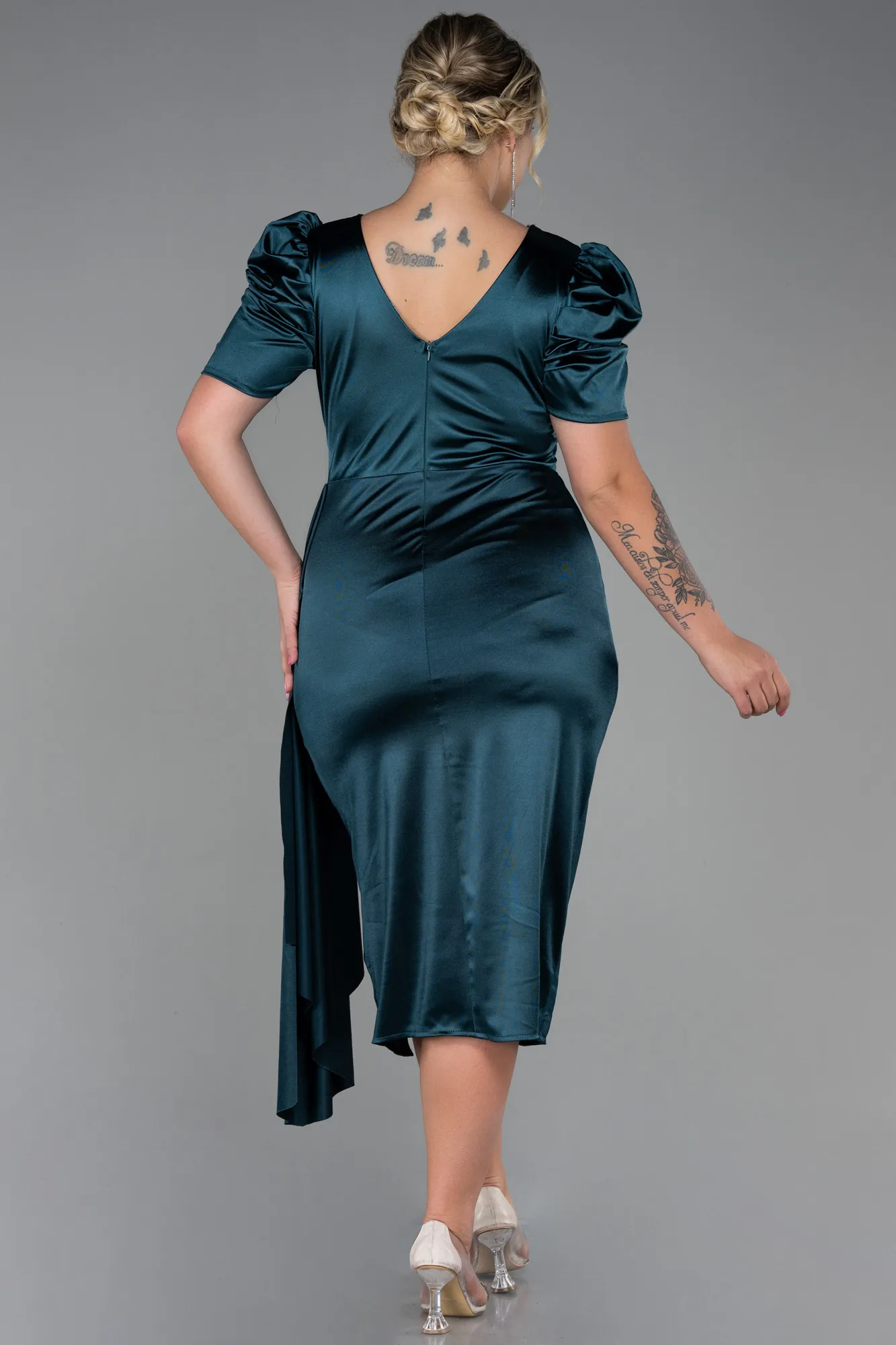 Emerald Green-Midi Plus Size Evening Dress ABK1812