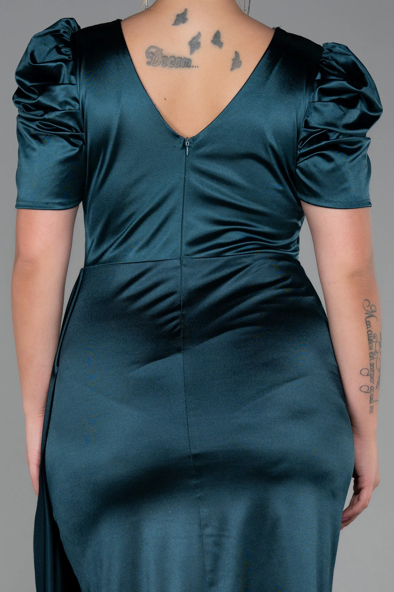Emerald Green-Midi Plus Size Evening Dress ABK1812